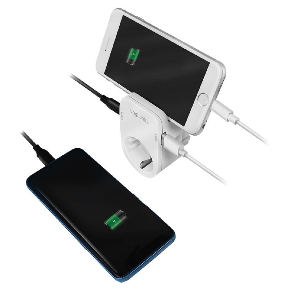 Anschlüsse, USB-A Ablagefläche Ablegehalterung, 7/3, IP20 Smartphone Schutz, LogiLink Steckdosenadapter mit USB-C 1-St., Steckdose CEE