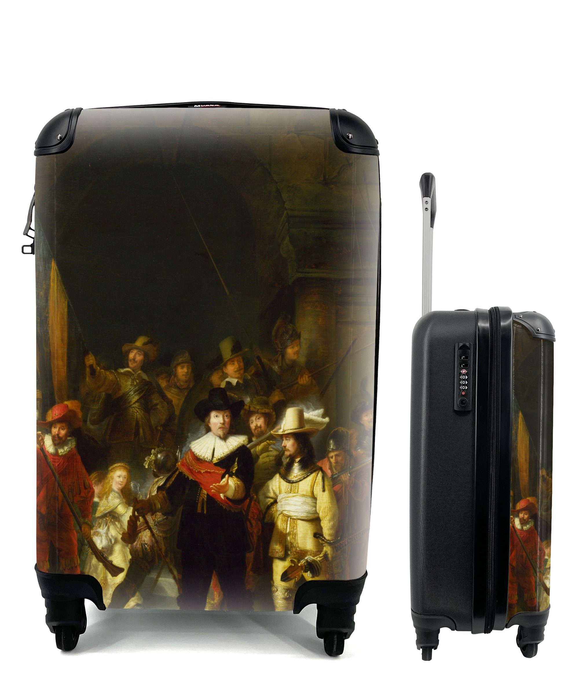 Reisetasche Rembrandt Nachtwache Ferien, - Rollen, Handgepäckkoffer MuchoWow Handgepäck 4 Rijn, für Trolley, rollen, mit Reisekoffer Die van
