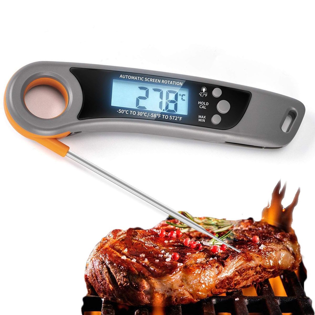Comfy Mate Кулинарный термометр Термометр Fleischthermometer Grillthermometer Жарочный термометр, Küchenthermometer, BPA- Frei, Drehbares LCD-Display, Sofortanzeige, Messbereich von -50°C bis 300°C 1-tlg., Mit Magnetrückseite für eine einfache Anbringung am Grill/ Kühlschrank, Korrosionsbeständig, hochtemperaturbeständig, leicht zu reinigen