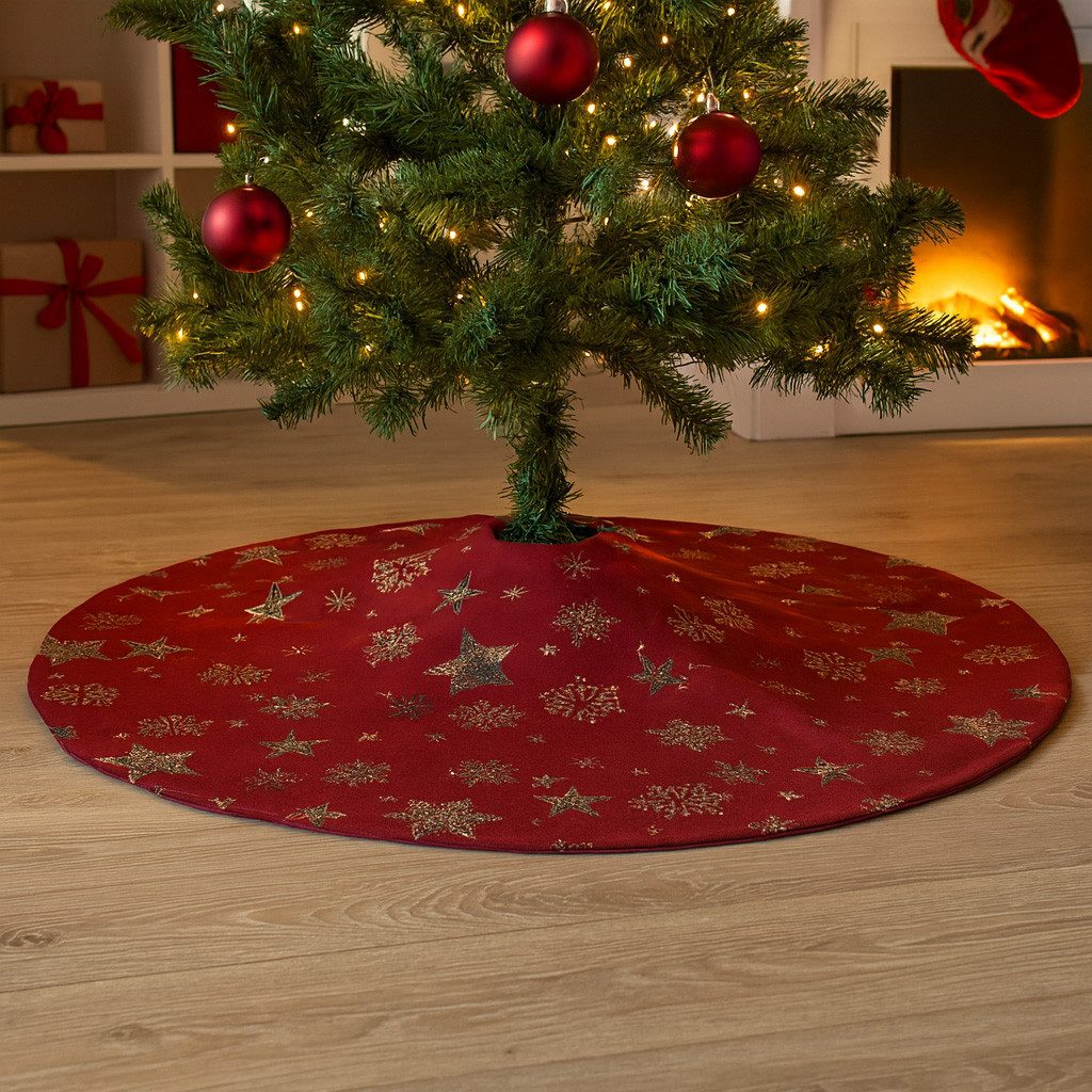 texpot Tischdecke Weihnachtsbaumdecke Stickerei Sterne Winter Weihnachten Deko (1-tlg)