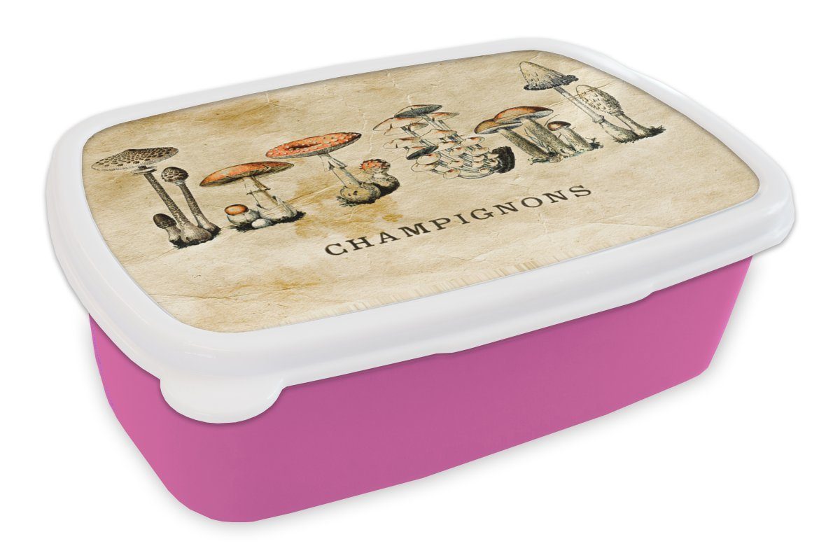 - Herbst Kinder, Brotdose für - Erwachsene, Kunststoff Brotbox Kunststoff, rosa Mädchen, Vintage, Lunchbox (2-tlg), MuchoWow Pilz Snackbox,