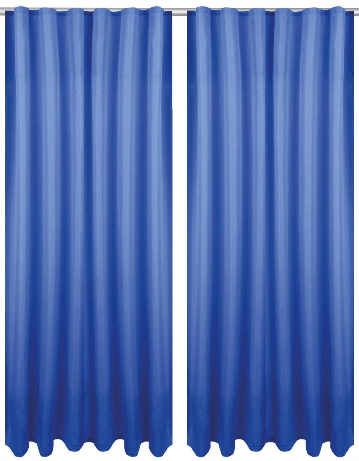Vorhang, Bestlivings, Kräuselband (2 St), blickdicht, Microfaser, Gardinenset "Blickdicht" (2 Gardinen, 2 Raffhalter, 2 Raffhaken) mit Kräuselband Blau