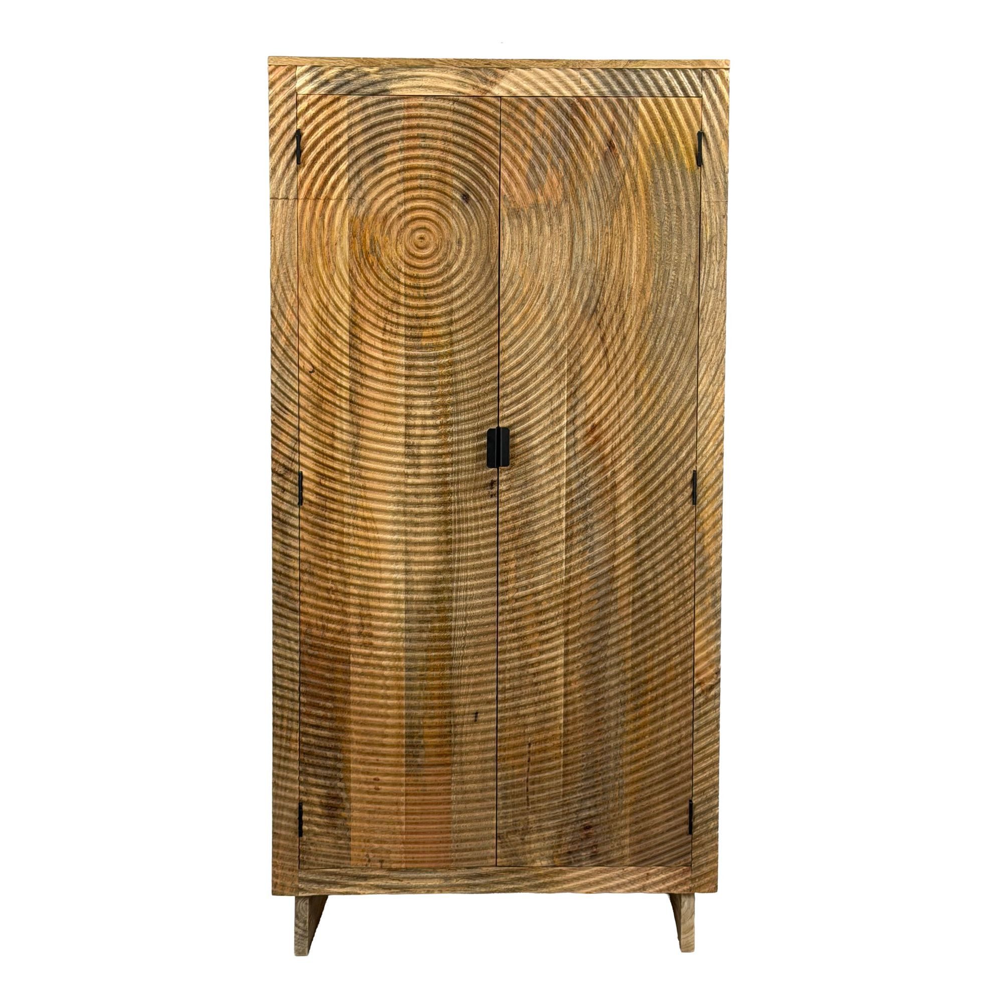 Wohnling Highboard WL7.616 Massivholz 180cm Wohnzimmerschrank Standschrank Flurschrank (Warme Holzmaserung mit natürlichem Charme), Ausdrucksstarke Kreisstruktur als Highlight