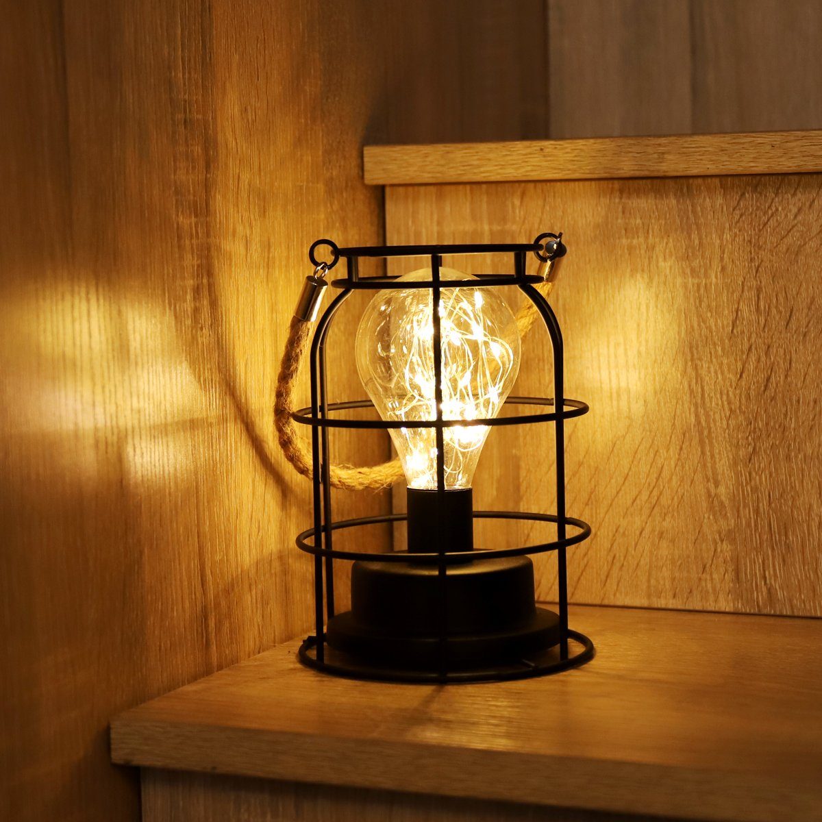 Salcar LED Laterne Dekolicht, Retro Dekolaterne, batteriebetrieben & USB, mit Tragegriff, Warmweiß, Garten-Deko, Weihnachtsdeko, zum Hängen oder Stellen, Warmweiß