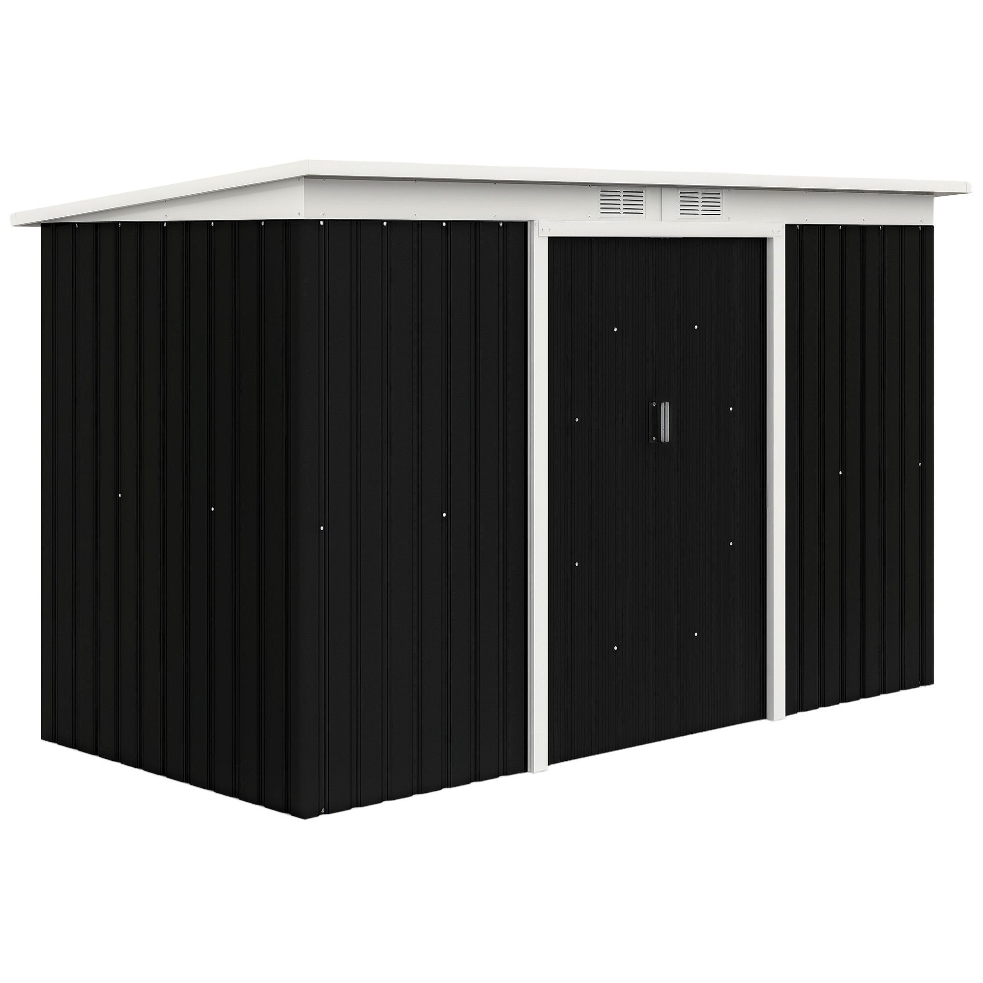 MC Star Gerätehaus XXL-Gartenschuppen aus verzinktem Stahl, 3,6 m², inklusive Fundament, (280 x 130 x 172 cm, Gartenhaus/Geräteschuppen mit abschließbaren Schiebetüren und Belüftung, schwarz)