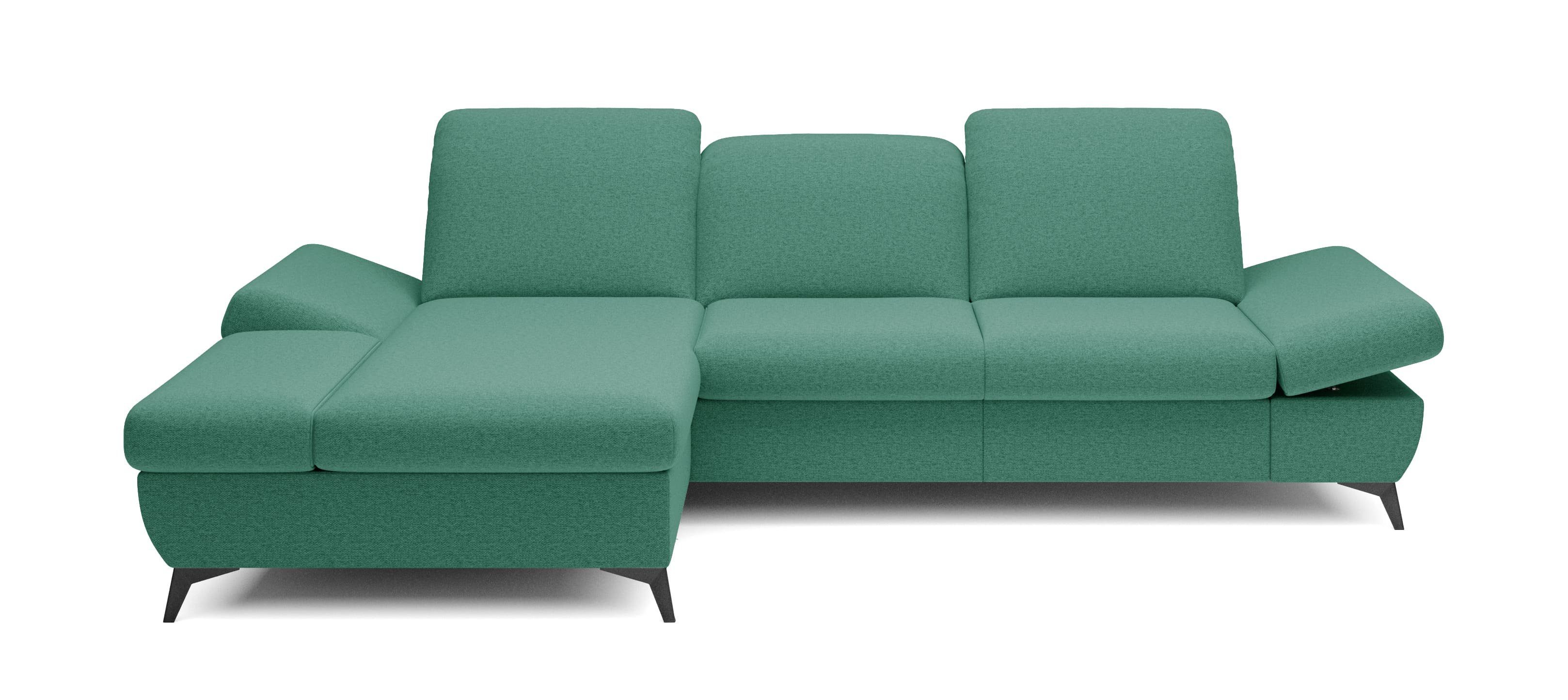 MOEBLO Ecksofa HARPY, mit Schlaffunktion mit Bettkasten, Eckcouch Wohnlandschaft Sofa mit Ottomane Eckgarnitur Polsterecke, Kopfstützen und Armlehnen verstellbar