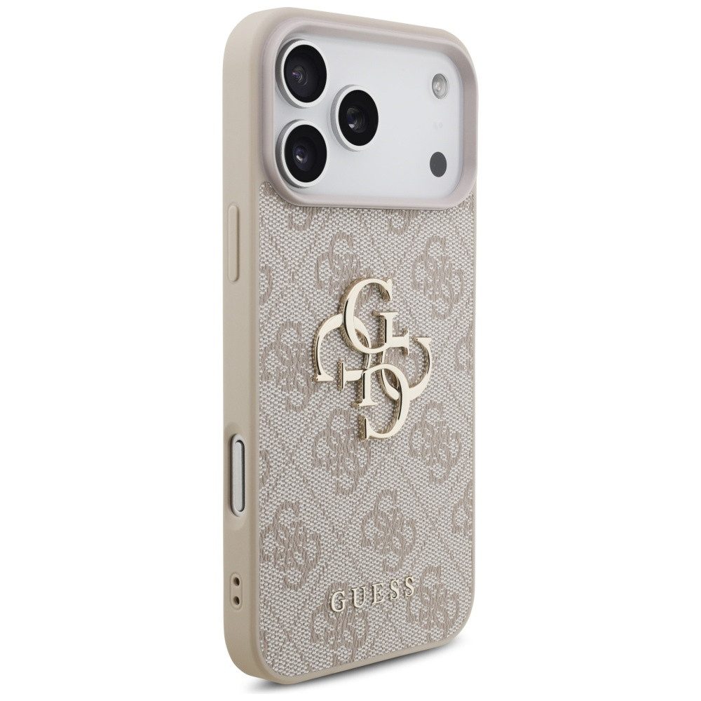 Guess Handyhülle iPhone 17 Pro Max Kunstleder rosa Big Logo Metall goldfarben 6,9 Zoll, Kantenschutz – Bild 4 von 5