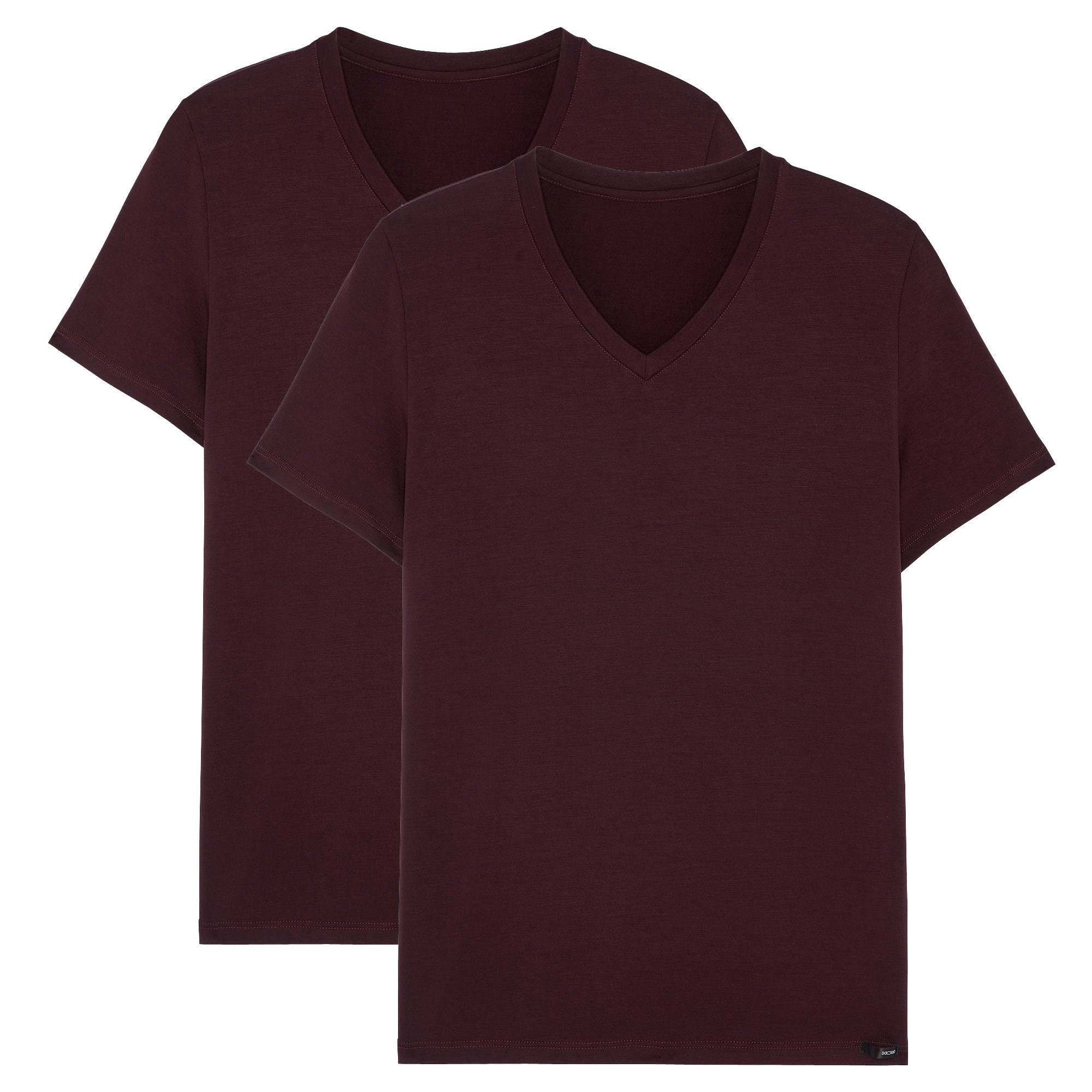 Hom T-Shirt Herren T-Shirt V Neck, 2er Pack - Tencel soft Bordeaux