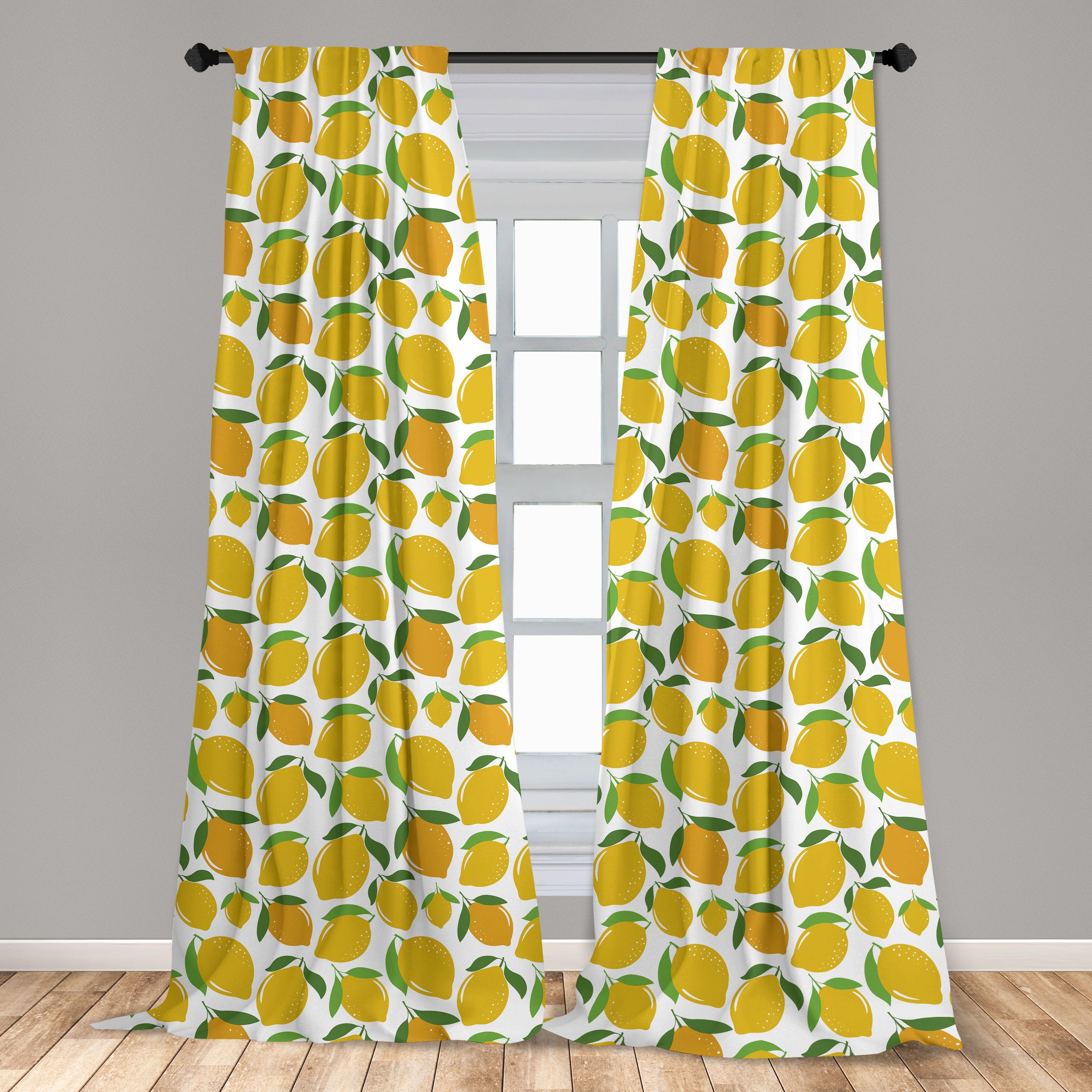Energetische Zitronen für Abakuhaus, Citrus Vorhang Schlafzimmer Kunst Farben Microfaser, Wohnzimmer Gardine Dekor,