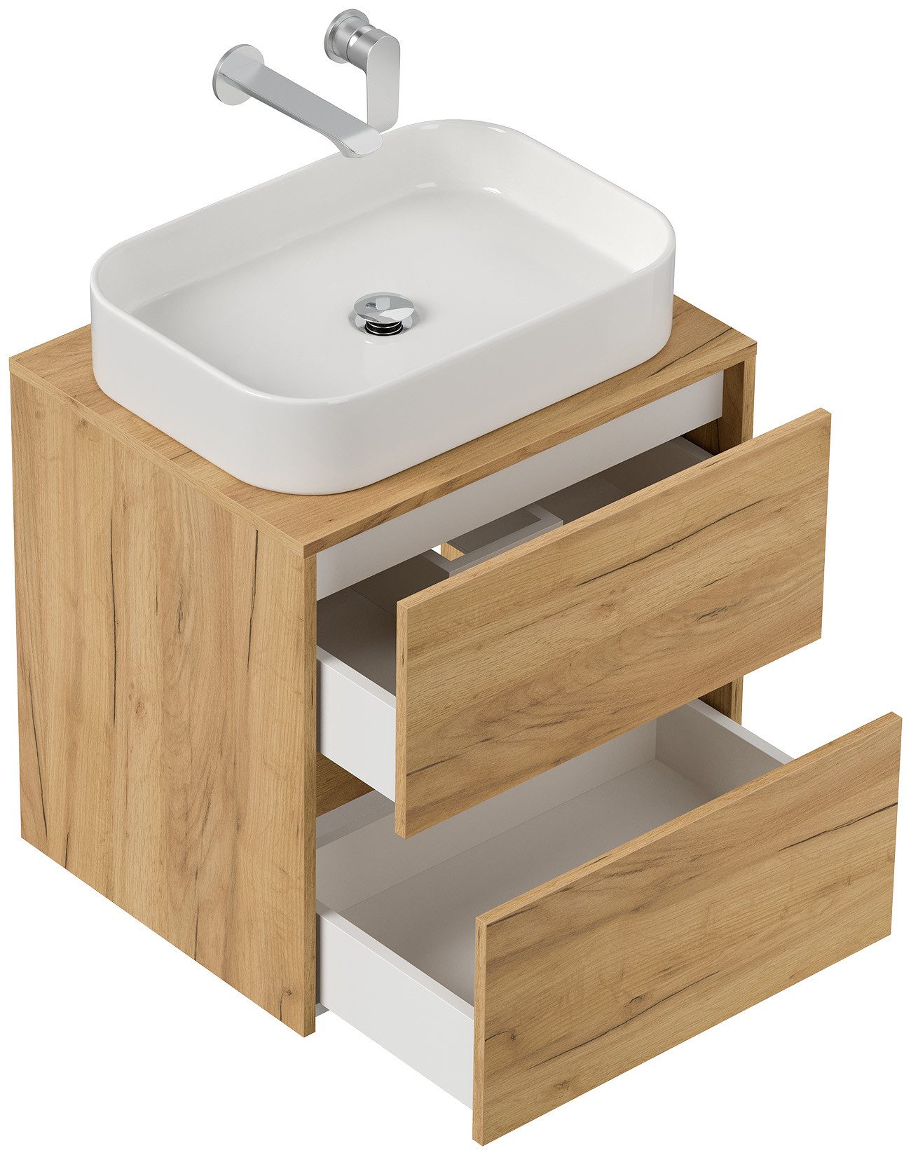 Magnolia Home Aufsatzwaschbecken Badmöbel Taifun 60cm mit rechteckigem Aufsatzwaschbecken eiche gold