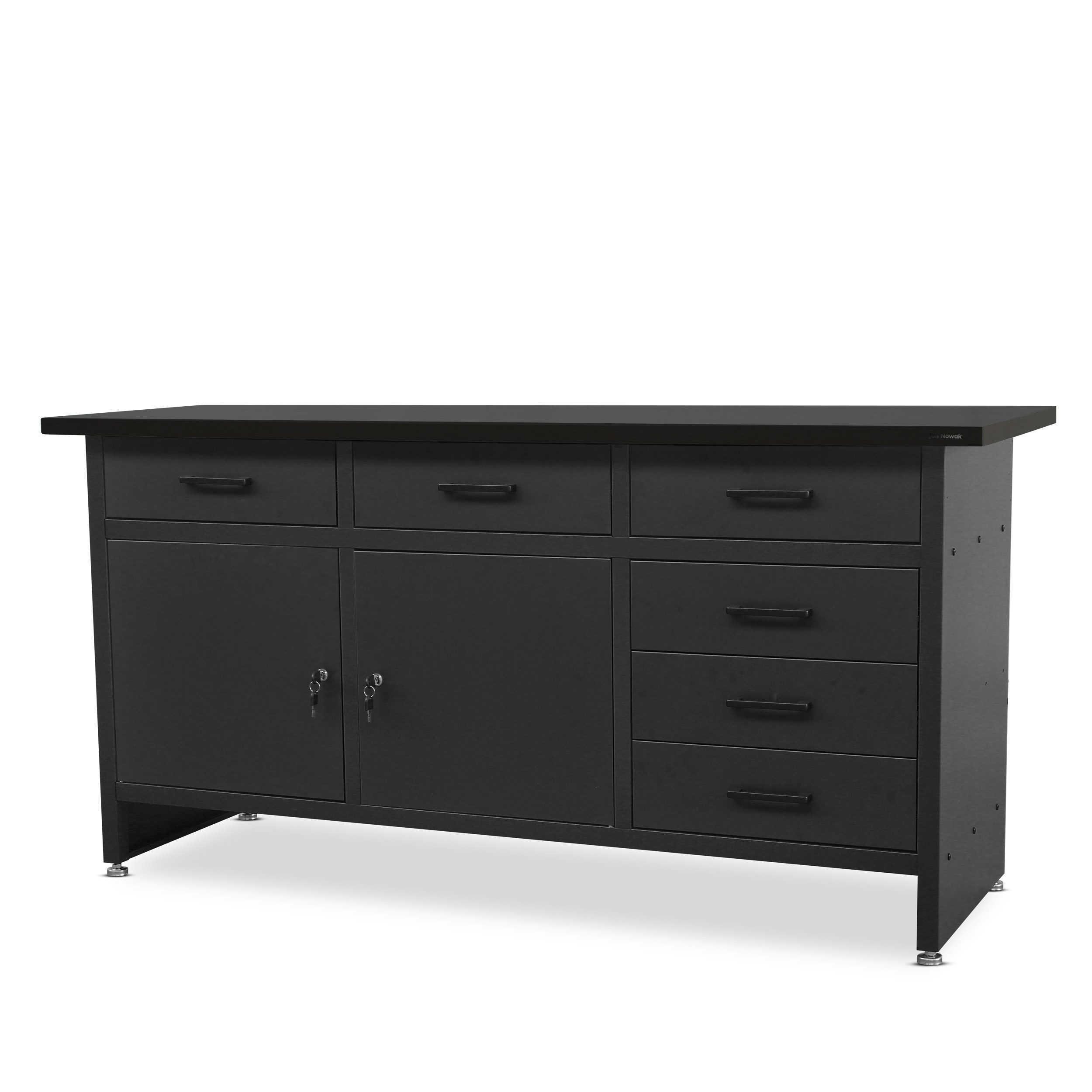 Jan Nowak Werkbank Werkstatttisch 170 cm HENRY 6 Schubladen 2 Schränke Stahl robust, (Stahl 0,8-1,0 mm 85 x 170 x 60 cm verstellbare Füße 91 kg), Werktisch abschließbar 570 kg laminierte Platte 5 Farben PZH