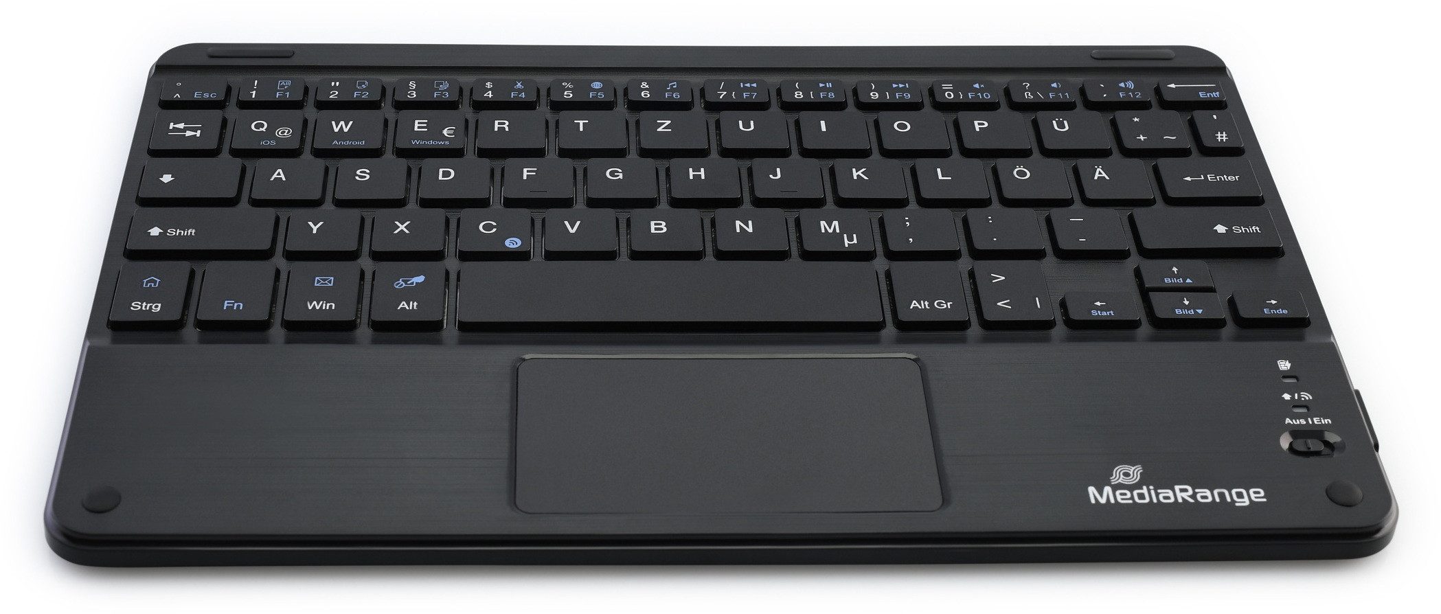 Mediarange Funk Tastatur Compact QWERTZ 64 Tasten und Touchpad schwarz Tastatur