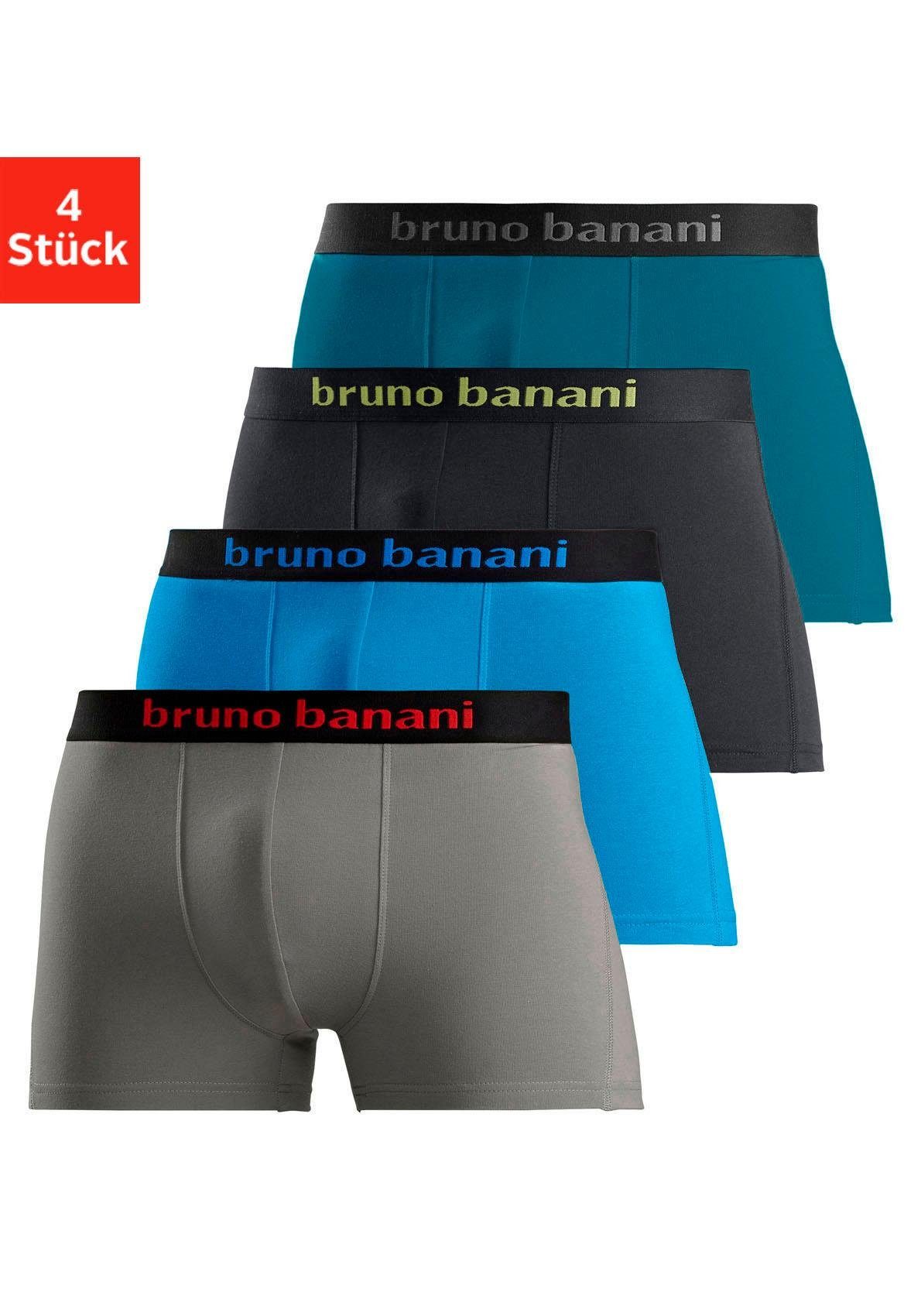 Bruno Banani Boxer (Packung, 4-St) mit farbigen Marken-Schriftzug am Bündchen grau, türkis, schwarz, petrol