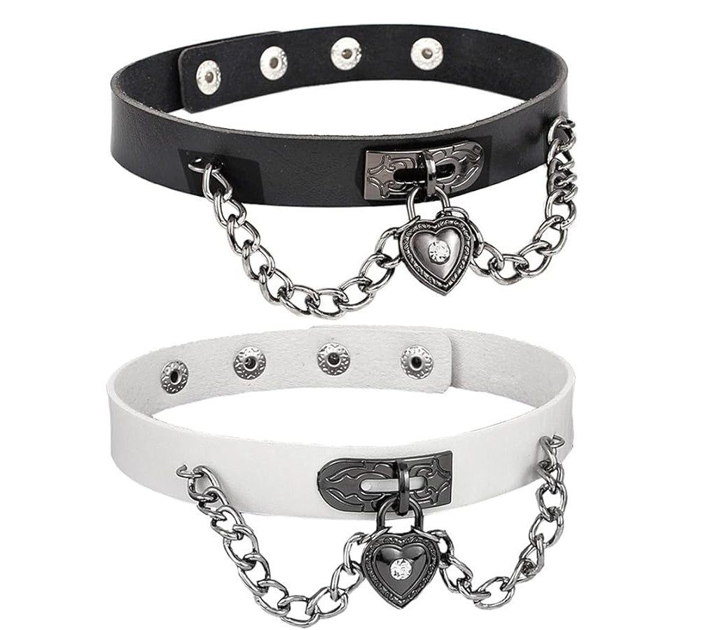 WaKuKa Choker 2 Stück Gothic-Halsband für Damen aus Leder mit Herzschloss (2-tlg)