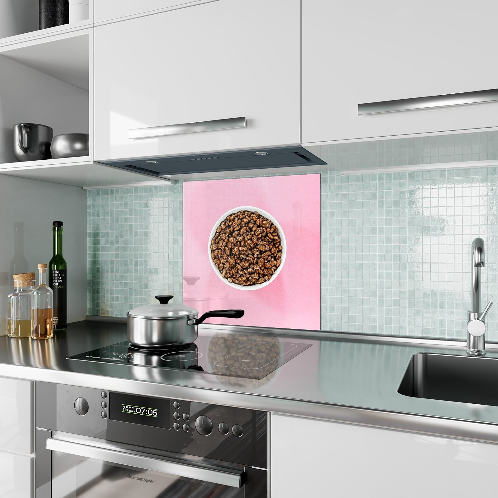 Primedeco Küchenrückwand Schokoladencerealien mit Küchenrückwand Motiv Glas Spritzschutz