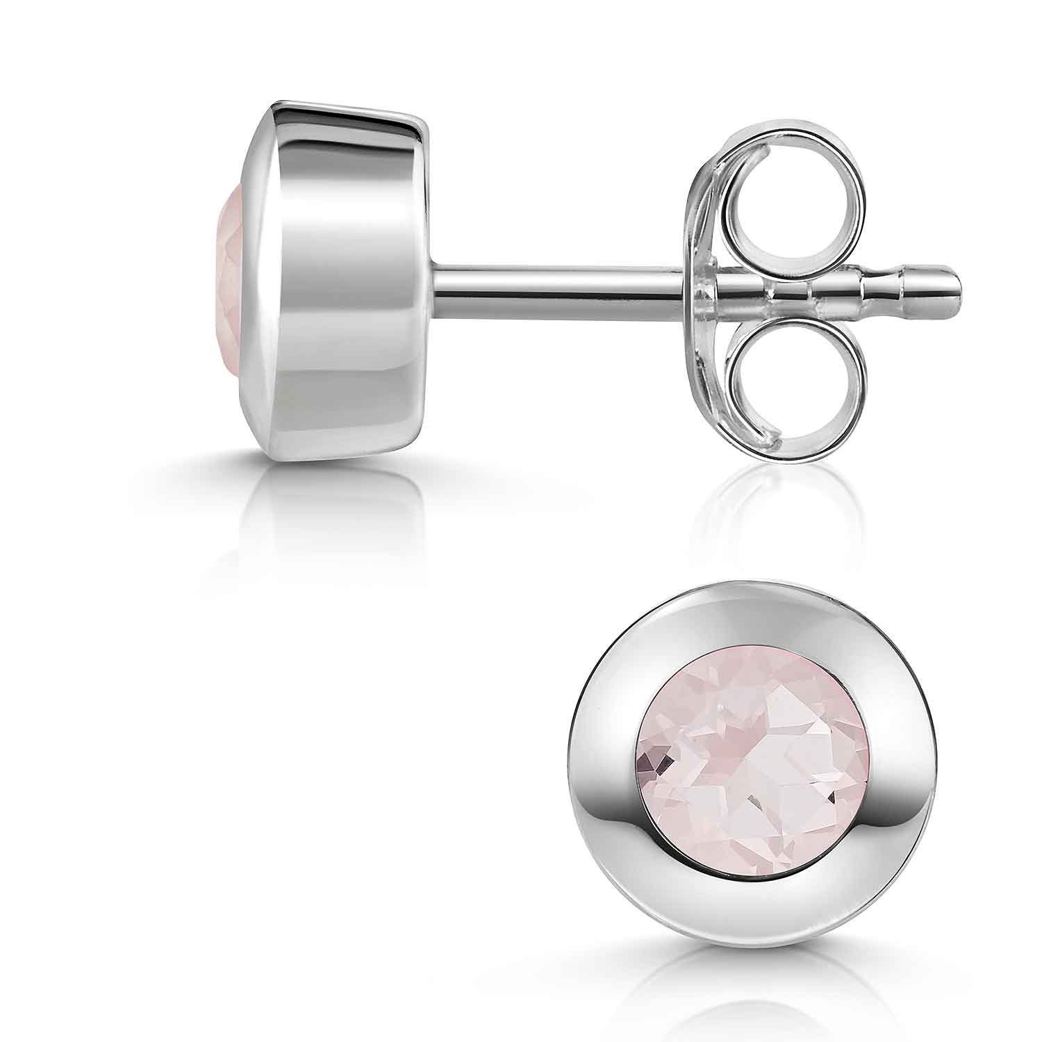 Materia Paar Ohrstecker Rosenquarz Edelsteine Rosa facettiert Ø7mm SO-155, 925 Sterling Silber