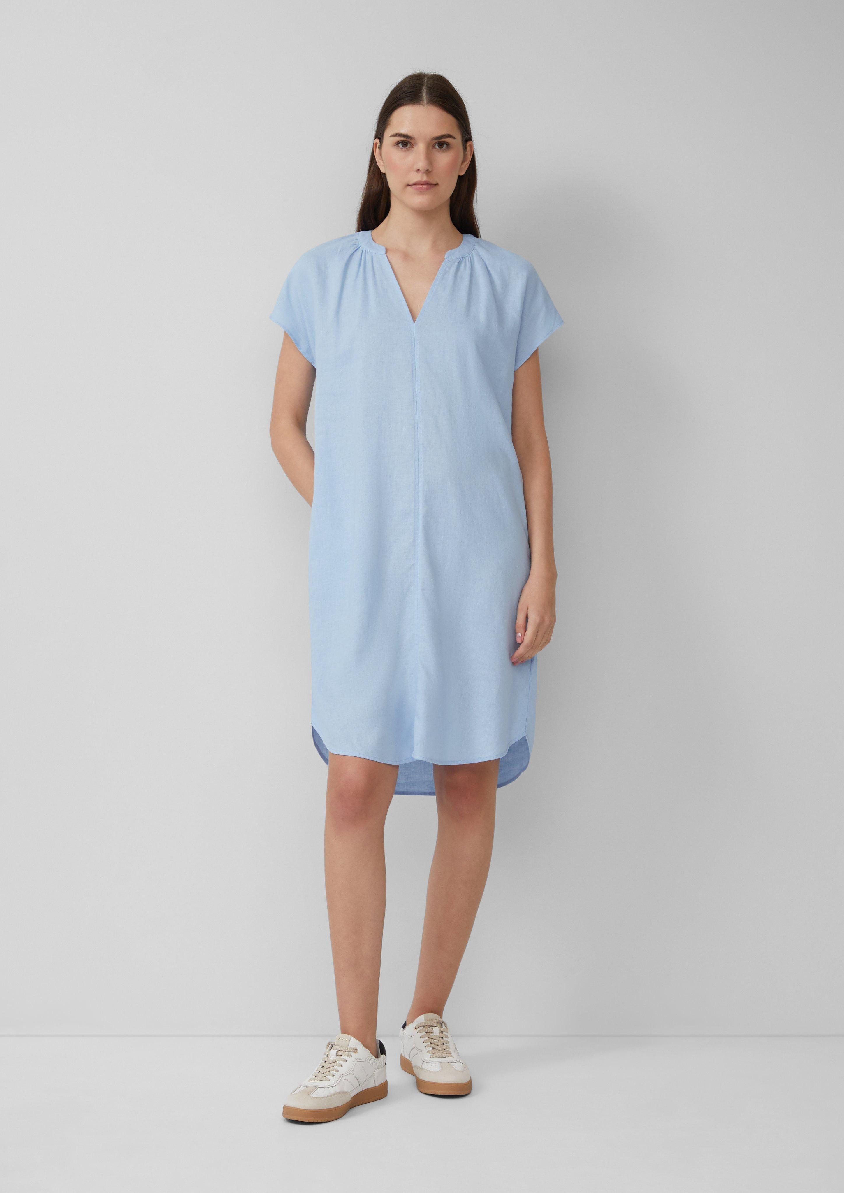 Minikleid Blusenkleid aus Leinenmix mit Eingrifftaschen