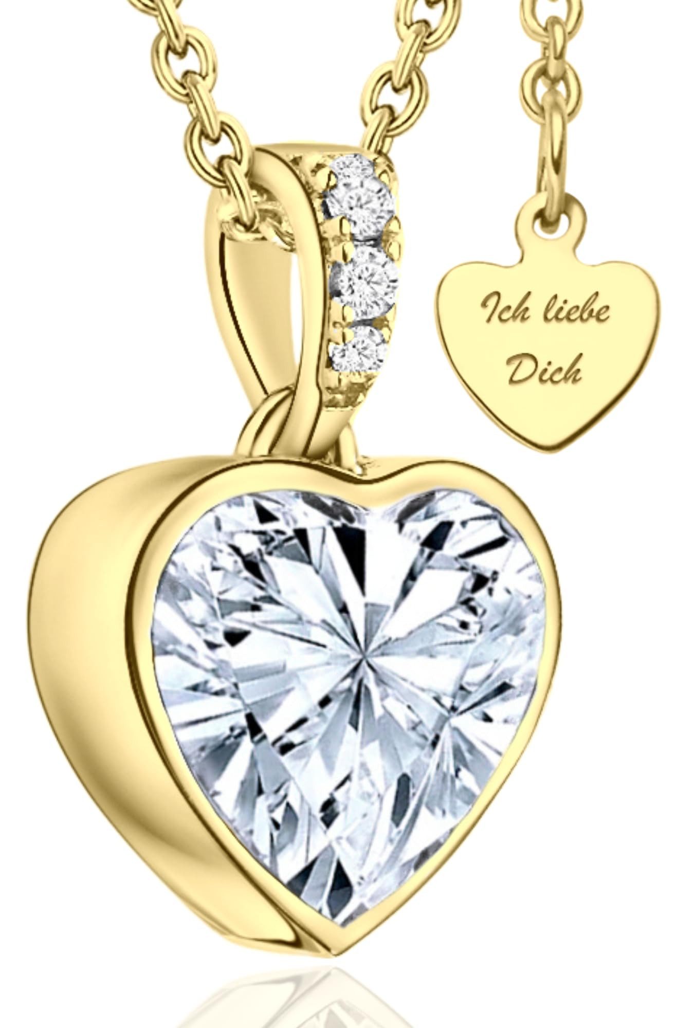 LOVENEST Herzkette Halskette Damen Silber 925 / Gold vergoldet mit Herz-Anhänger Zirkonia (Silberkette Anhänger Geschenke für Frauen Valentinstag Frau Freundin, Geschenkset Damenkette Weihnachten Set), Sie Geburtstag Hochzeitstag Liebesbeweis Liebesgeschenk Herz Schmuck
