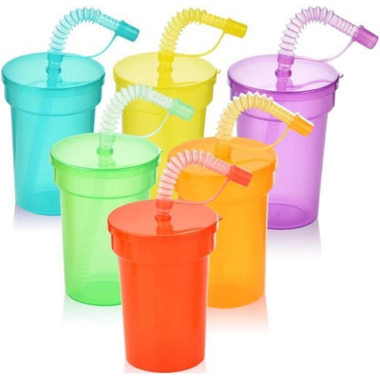 LuxusKollektion Becher 6er Pack Kinder Party Becher mit Strohhalm und Deckel, Trinkbecher Set