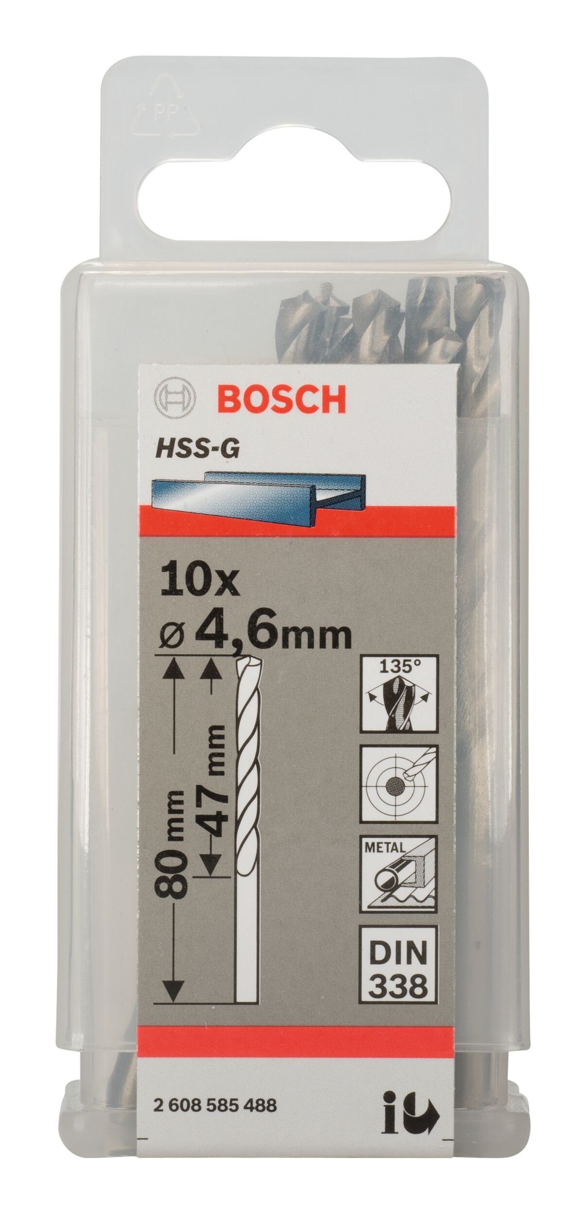 338) x Metallbohrer, (DIN Stück), - 80 47 x HSS-G (10 4,6 BOSCH 10er-Pack mm -