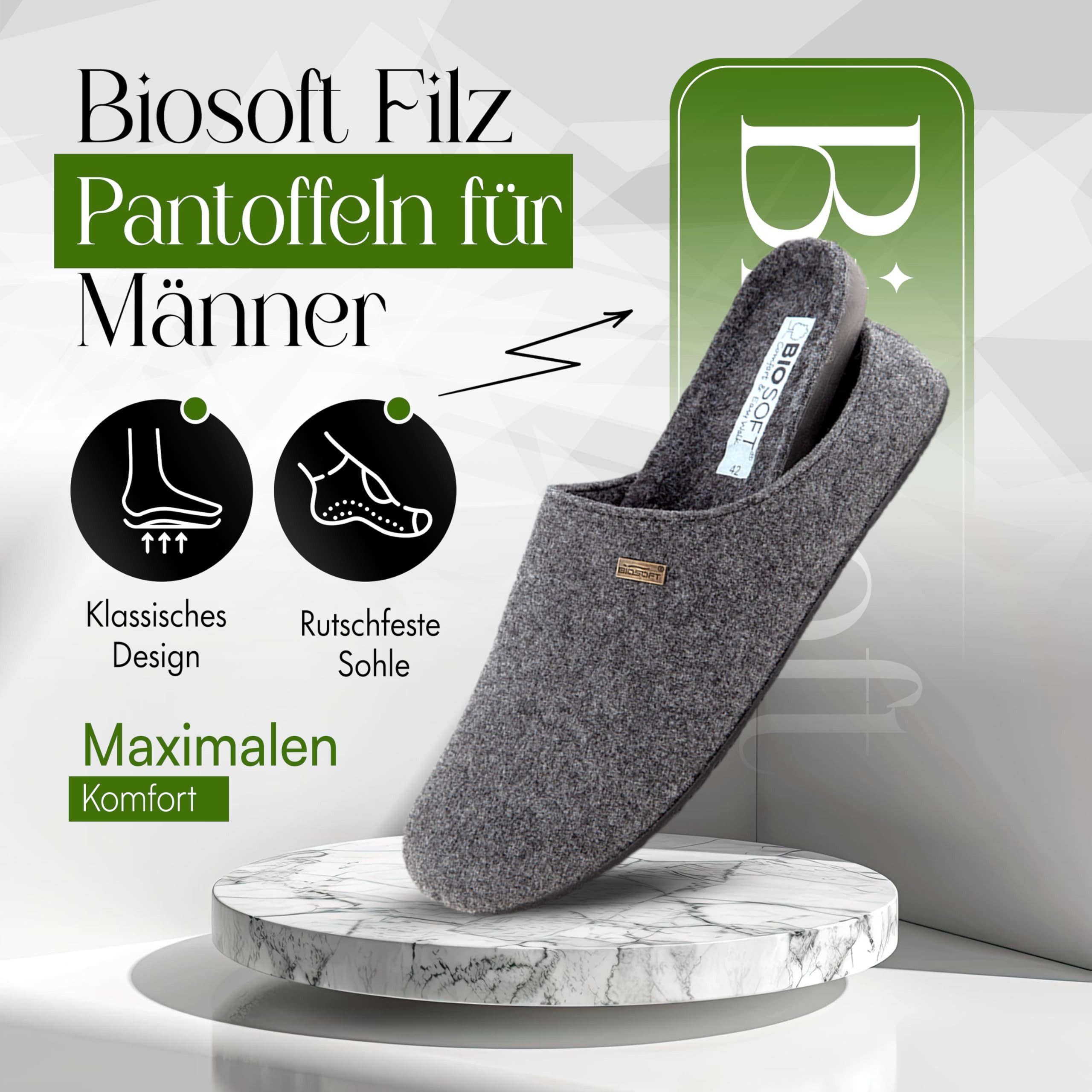 Biosoft Comfort & Easy Walk Biosoft Filz Hausschuhe Herren Größe 42 - 46 Mister Cosy, Hausschuhe Hausschuh