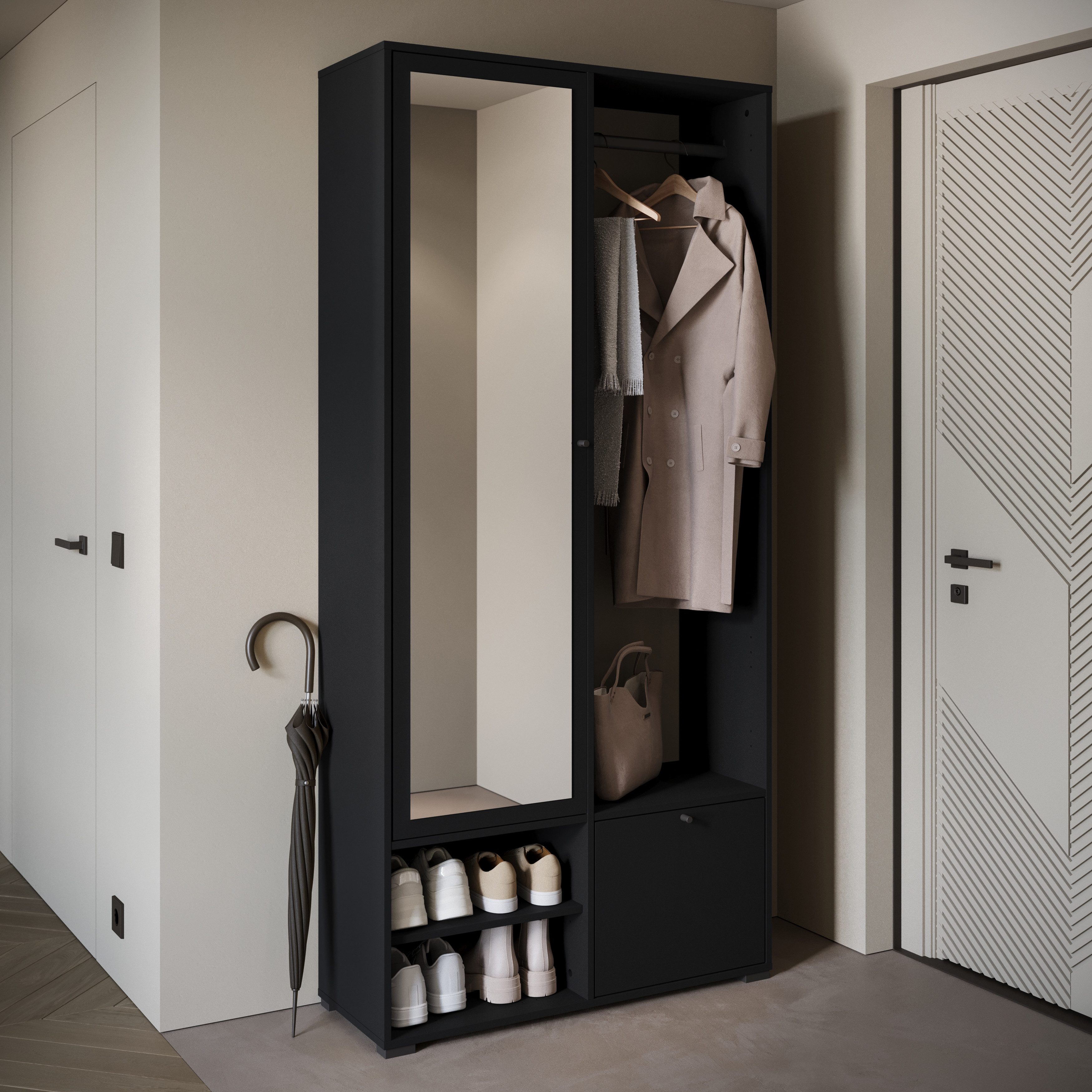 Home affaire Garderobenschrank DINO Kompaktgarderobe, Garderoben-Set DINO Mit Spiegel und Kleiderstange, 90 cm breit, Türanschlag wechselbar