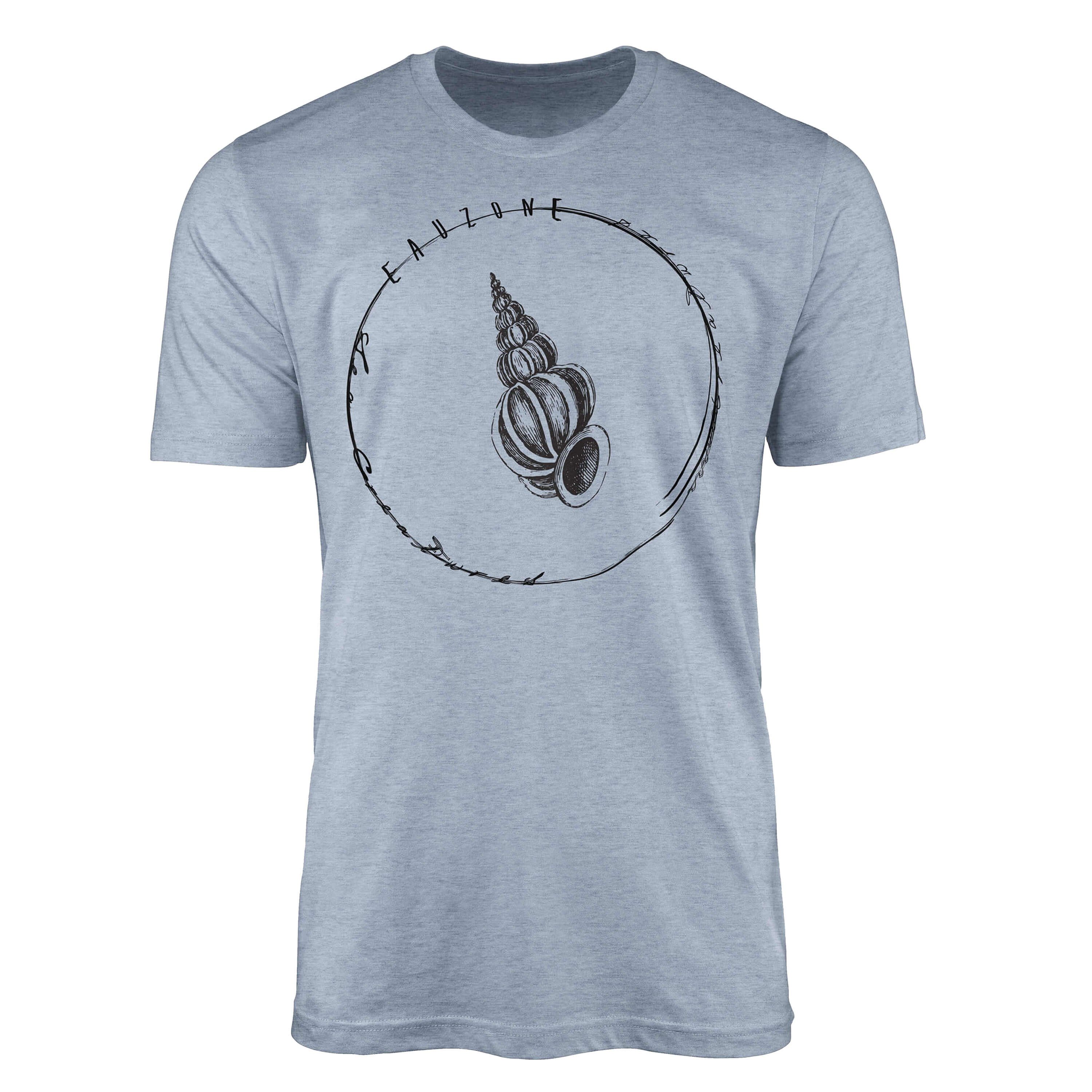 Sinus Art T-Shirt T-Shirt Tiefsee Fische - Serie: Sea Creatures, feine Struktur und sportlicher Schnitt / Sea 026 Stonewash Denim