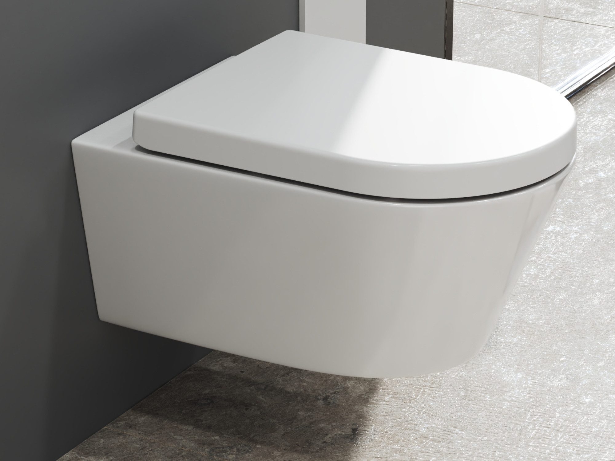 SSWW Tiefspül-WC spülrandlose Toilette mit WC-Sitz weiß Hänge-WC Tiefspüler, wandhängend, Abgang waagerecht, Sanitärkeramik