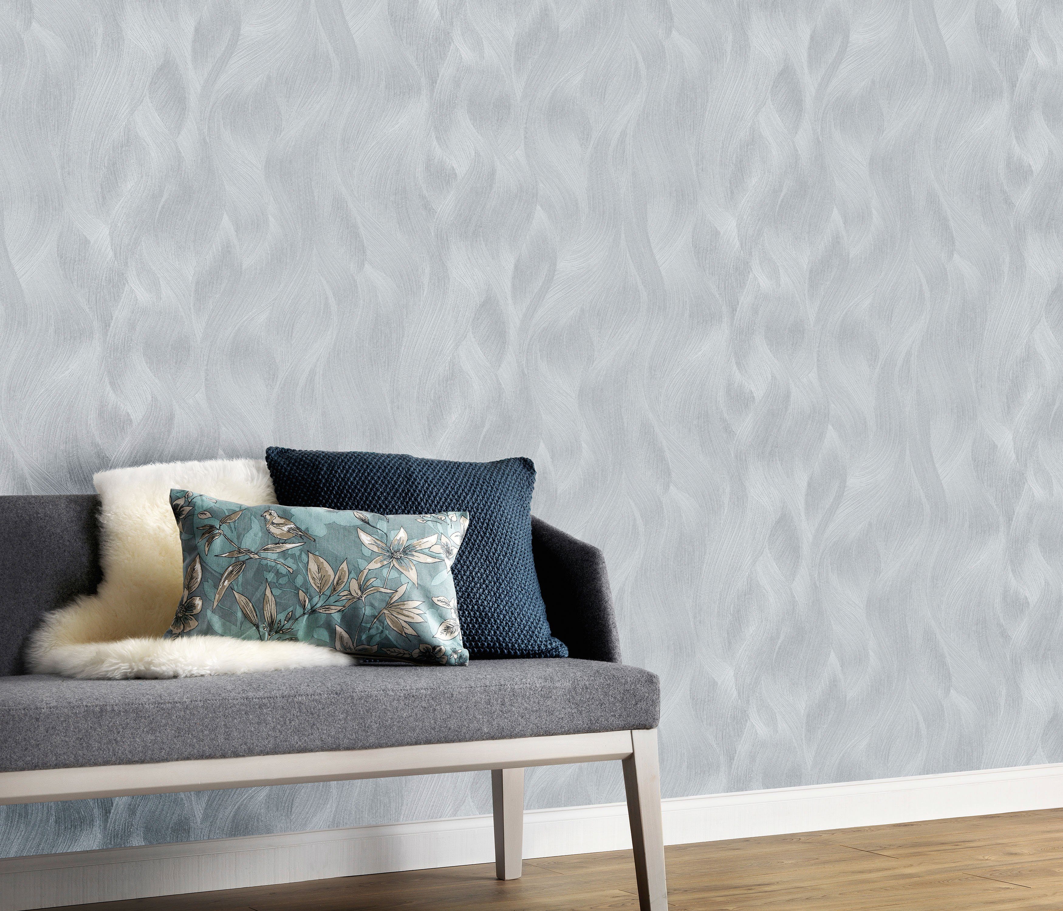 ELLE DECORATION Wellen WAVES, grau Vliestapete