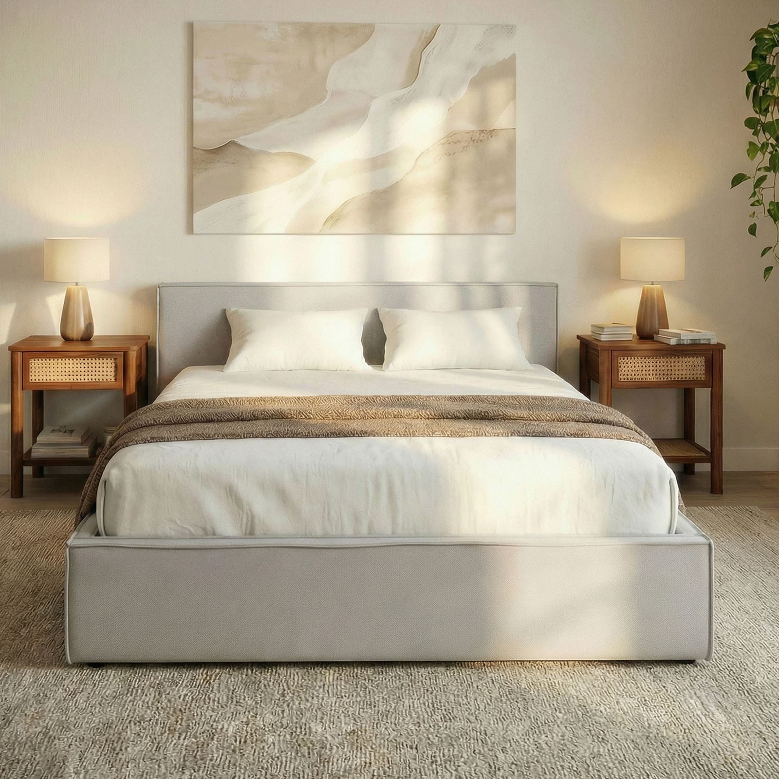 IDIMEX Polsterbett PESARO, Doppelbett 160x200 cm mit Lattenrost Leinen Optik Hellgrau