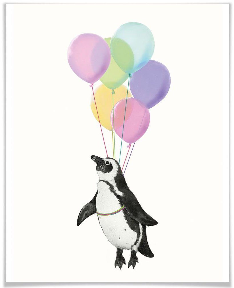 (1 Bild, Tiere Wandposter Pinguin Poster Luftballon, Wall-Art Wandbild, Poster, St),