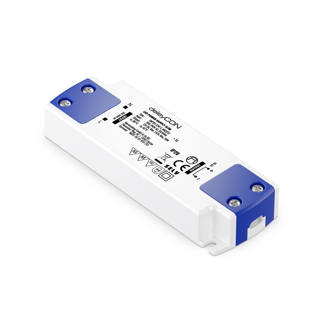 LED-Leuchtmittel deleyCON 12V LED Trafo Transformator Netzteil SLIM 0-20W 200-240V DC