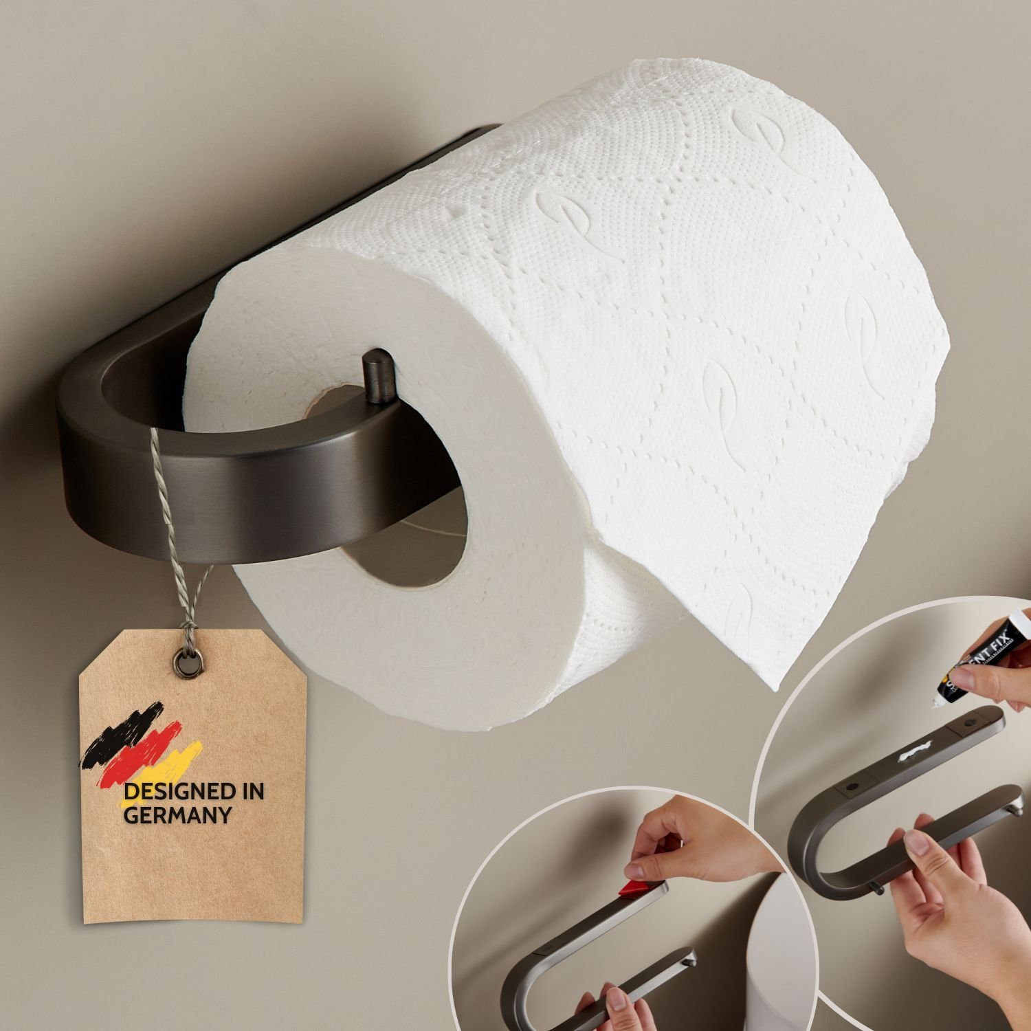 DEKAZIA Toilettenpapierhalter, Design, Rostfreier Edelstahl, ohne Bohren, selbstklebend