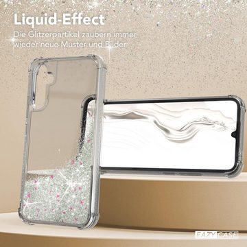 EAZY CASE Handyhülle Liquid Glittery Case für Samsung Galaxy A34 (5G) 6,6 Zoll, Kratzfeste Silikonhülle stoßfestes Back Cover Phone Case Etui Silber