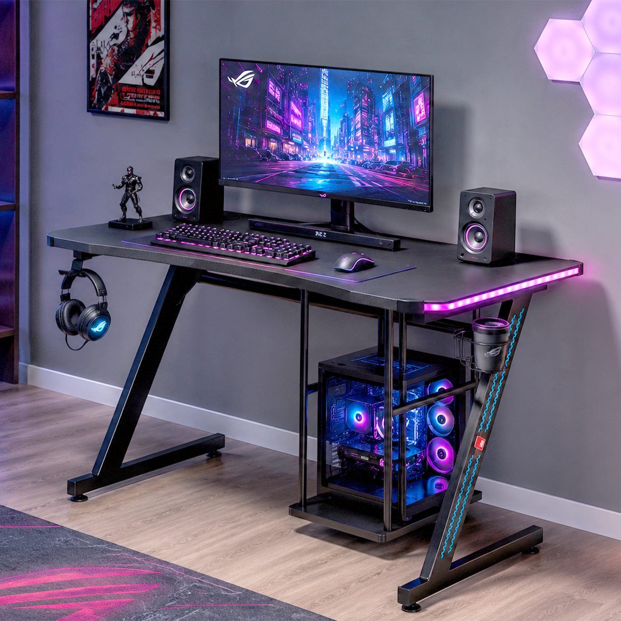MY SIT Schreibtisch Gaming Tisch Gizmo mit Farbwechsel LED Beleuchtung