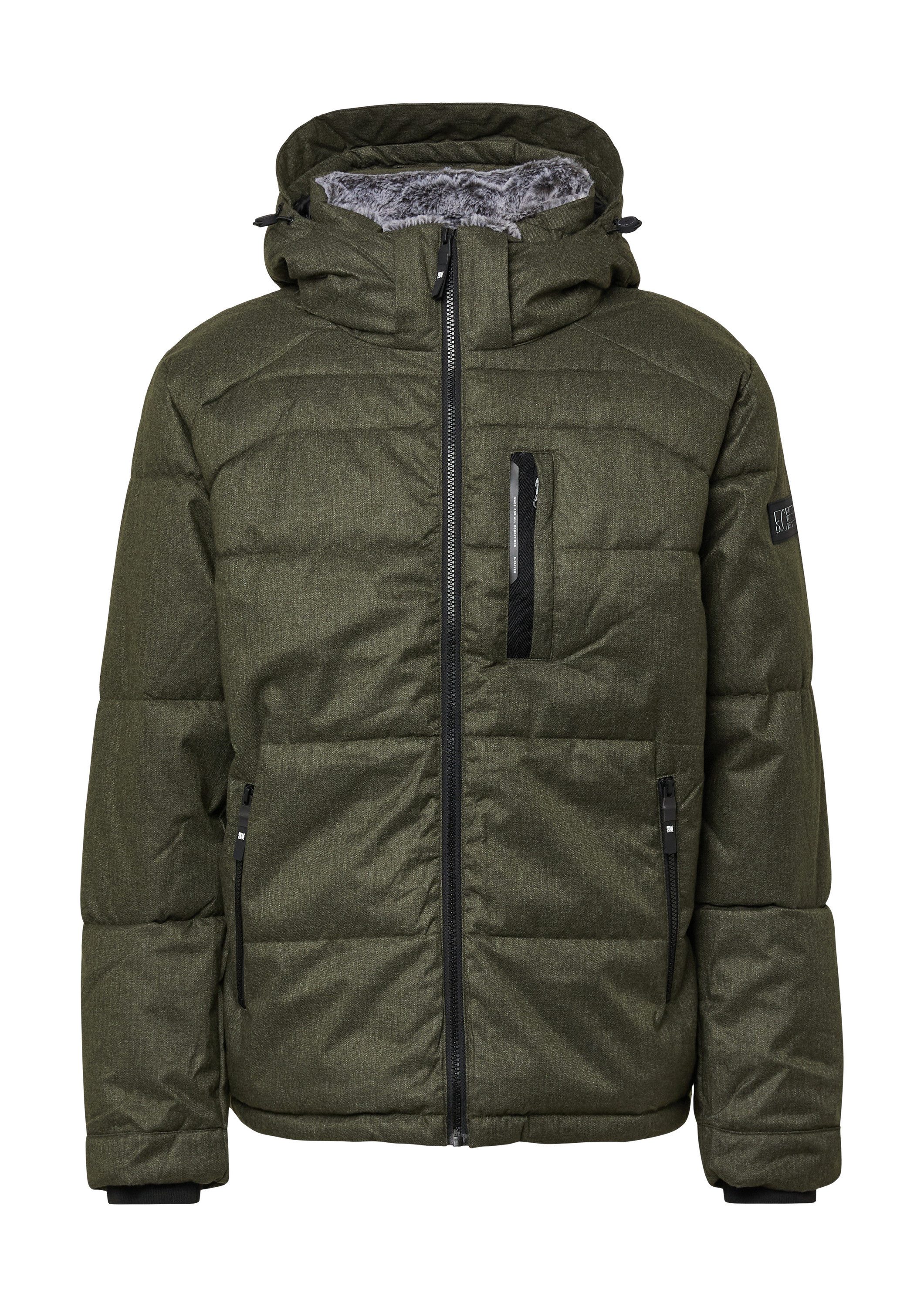 s.Oliver Winterjacke Outdoor-Jacke Melierte Pufferjacke mit abnehmbarem Kunstpelz-Innenkragen