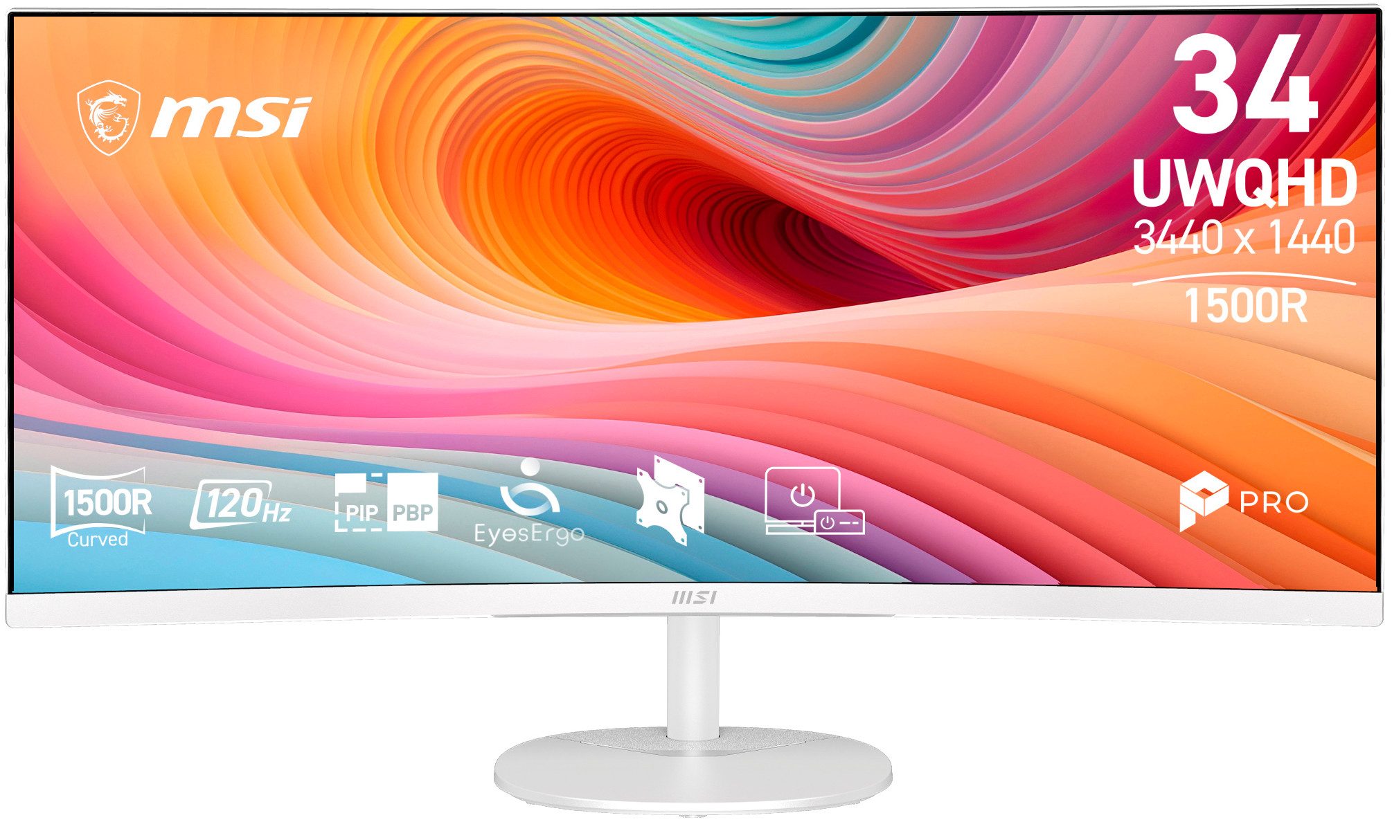 MSI PRO MP341CQW E12 LCD-Monitor (86,4 cm/34 ", 3440 x 1440 px, UWQHD, 1 ms Reaktionszeit, 120 Hz, VA LCD, neigbar, 3 Jahre Herstellergarantie)