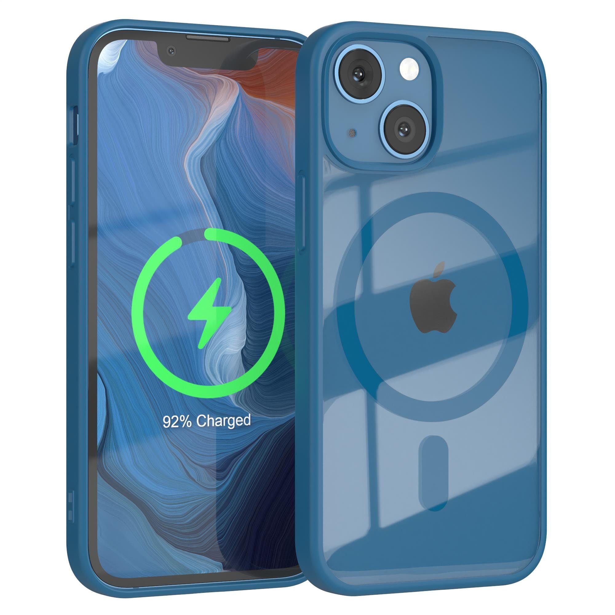 EAZY CASE Handyhülle Transparente Hülle mit MagSafe für iPhone 13 Mini 5,4 Zoll, Silikon Handyhülle, Schutzhülle mit Kameraschutz, Etui magnetisch Blau