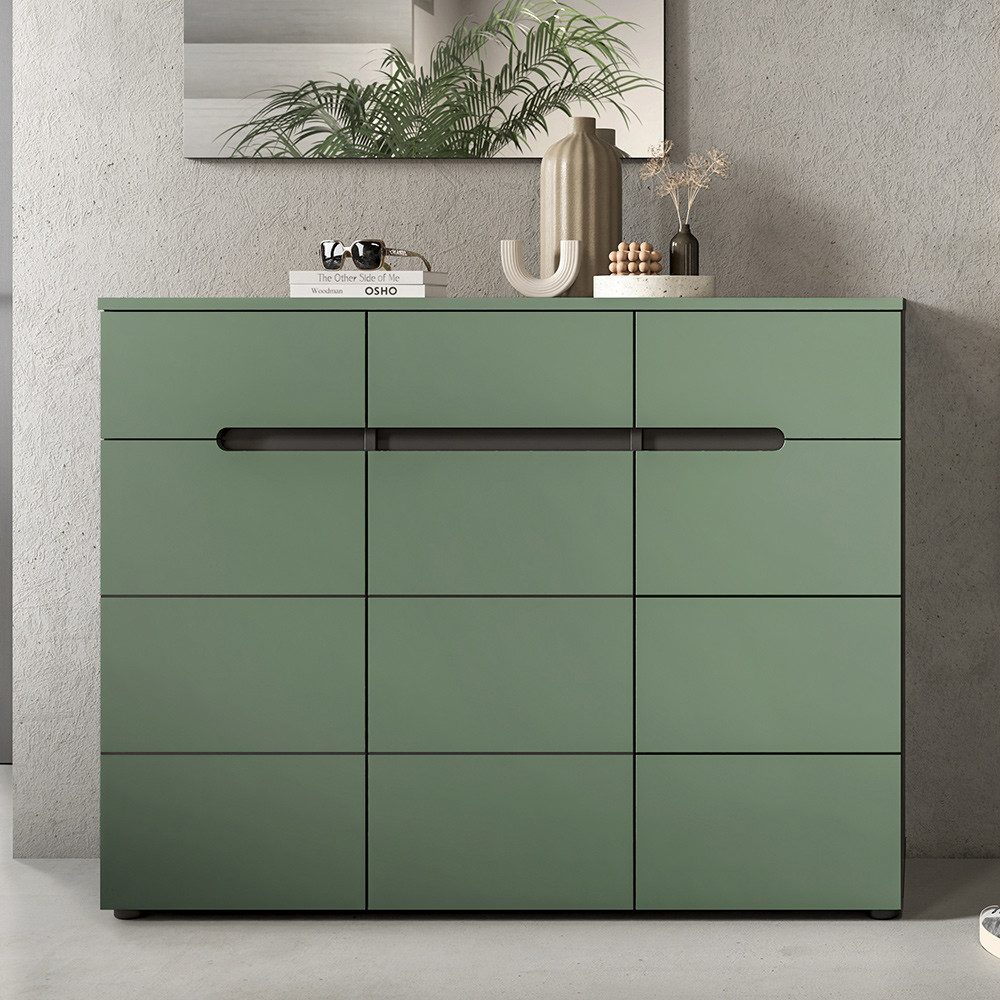 Lomadox Schuhschrank CORTANA-158 120 cm breit, Grün & Grau