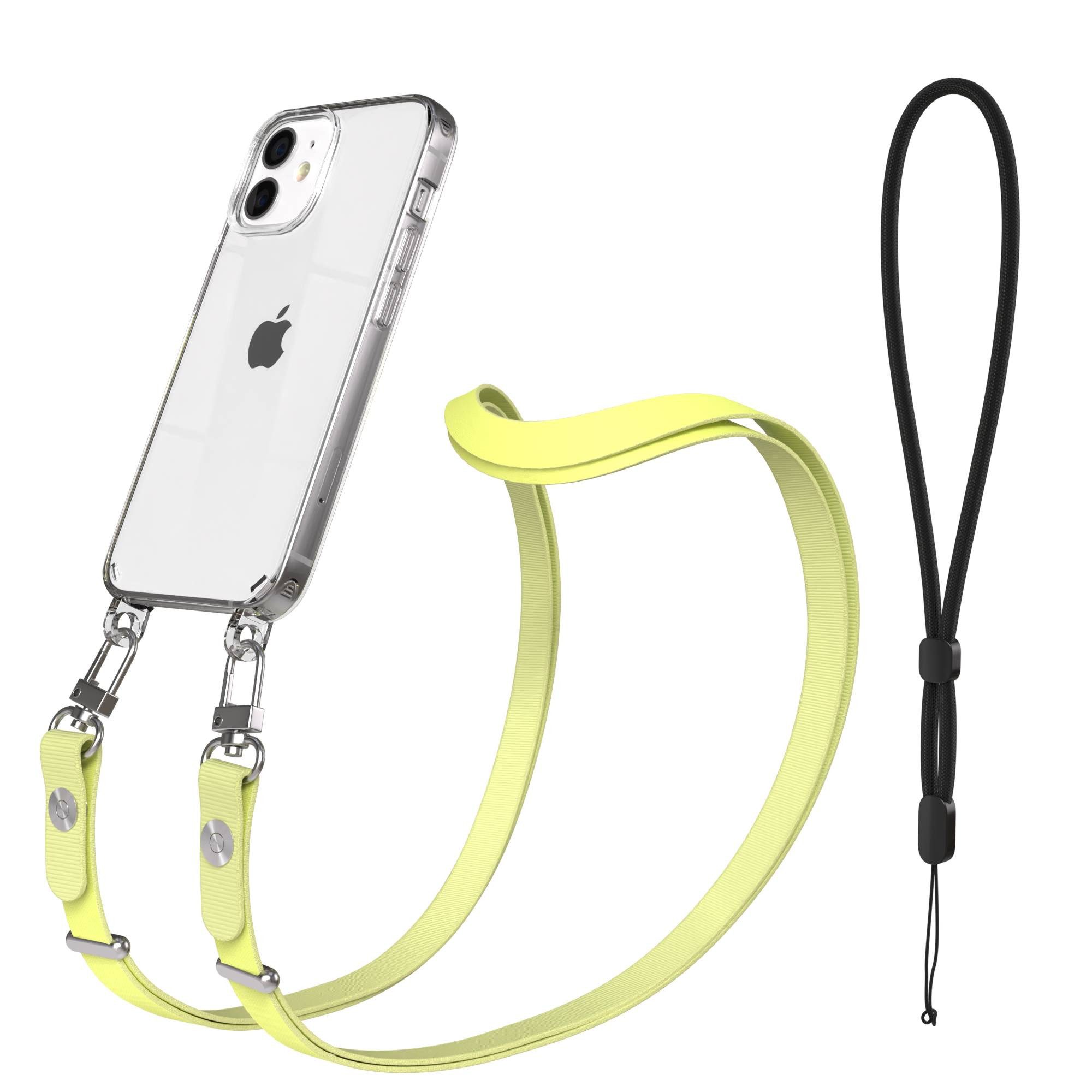 EAZY CASE Handykette für Apple iPhone 12 Mini Handyhülle mit Handyband magnetisch, Minimalistische Handykette in Gelb mit 2x2 Anschluss