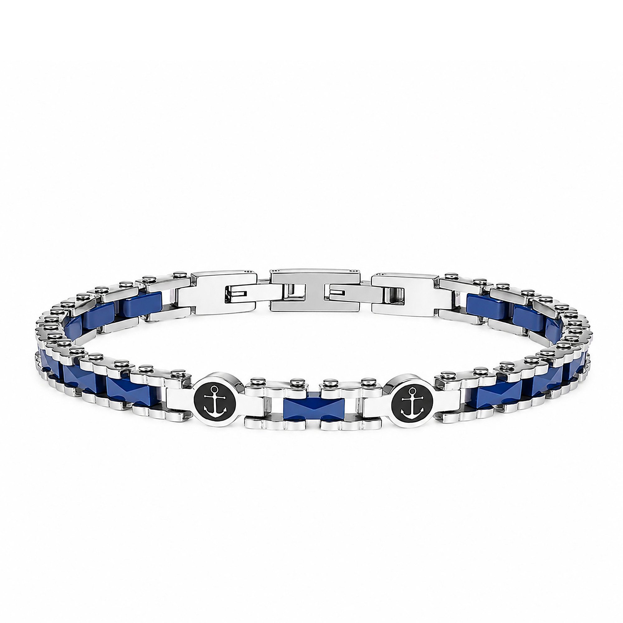 UNIQAL.de Edelstahlarmband Unisex NAUTIS BLAU– Keramik, Edelstahl & Zirkonia (mit maritimen Ankermotiven und markanter Blau-Silber Optik, inkl. Schmuckverpackung), korrosionsbeständig, hautfreundlich und individuell verstellbar