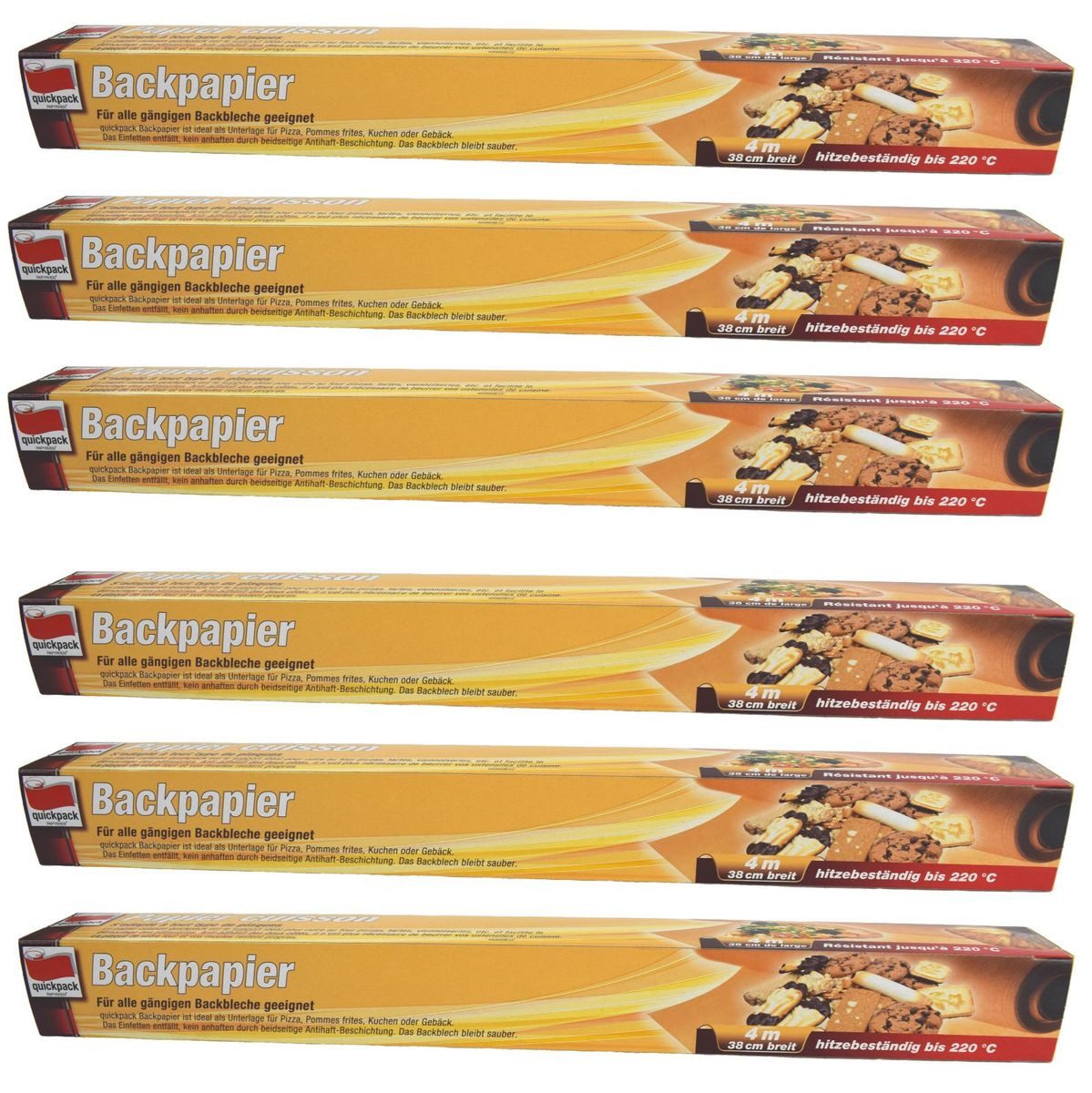 Marabellas Shop Backpapier Anti-Haft Backpapier 6er-Set von quickpack Rollen mit ca. 4 m x 38 cm, Rolle am Stück