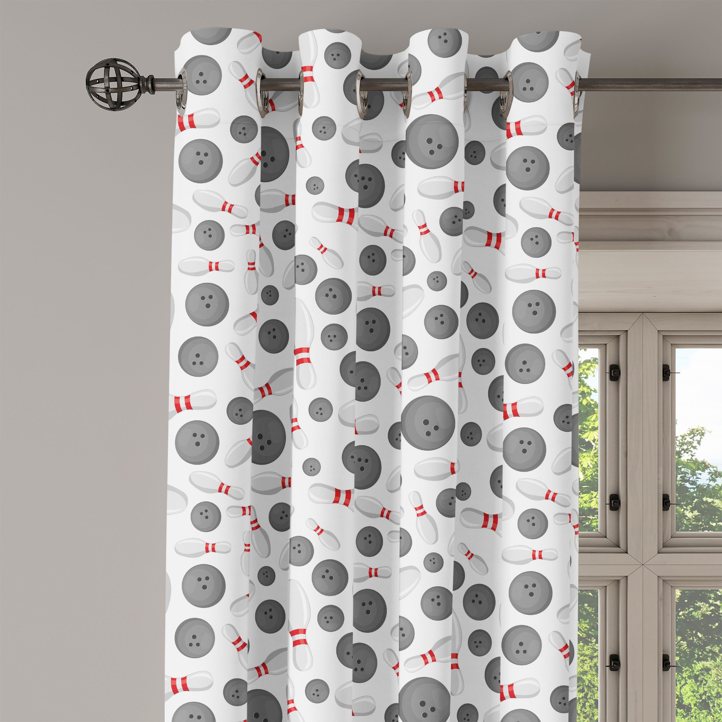 Bowling Spiel Gardine Schlafzimmer Wohnzimmer, 2-Panel-Fenstervorhänge Verstreute für Abakuhaus, Dekorative