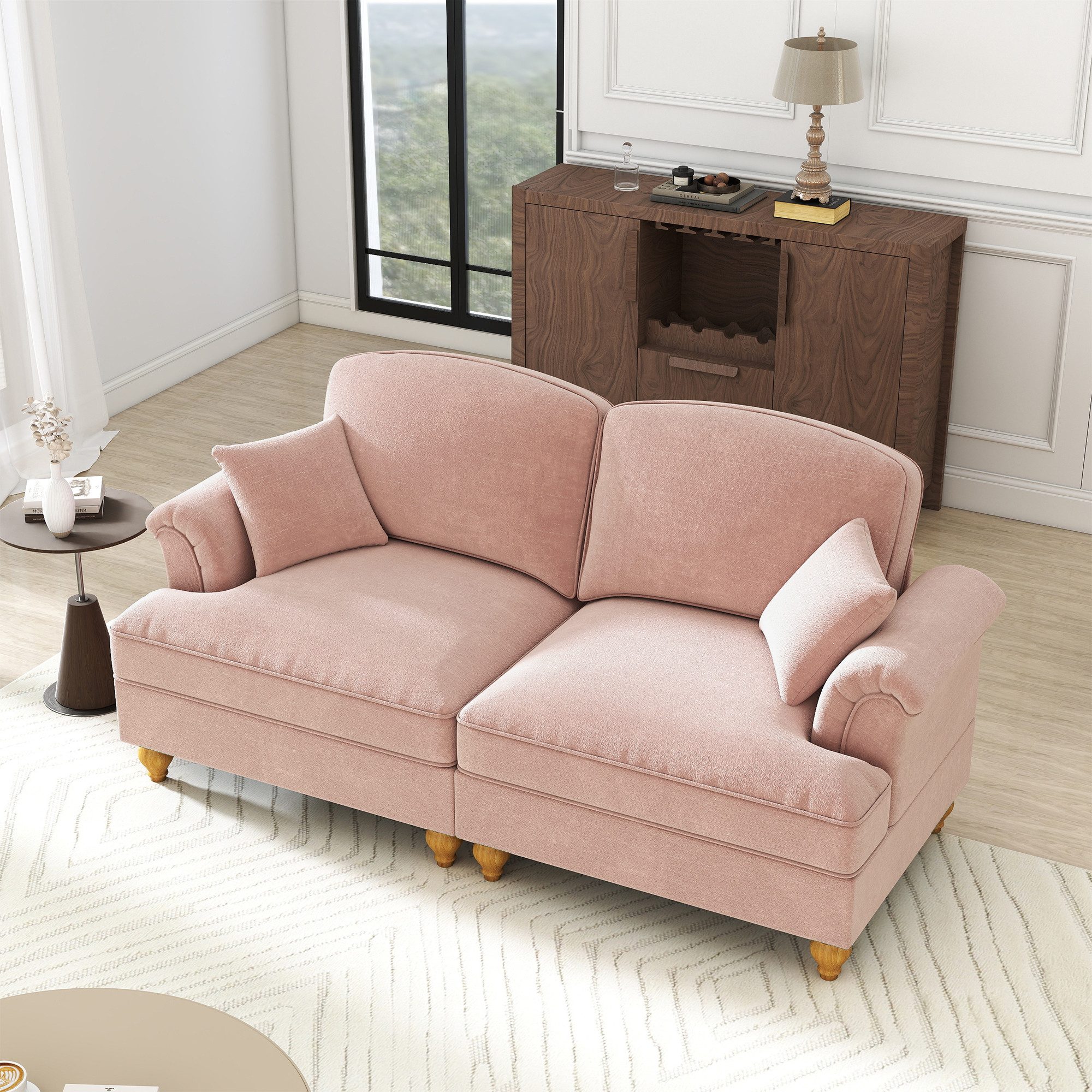 Leawin Sofa Sofa mit Schlaffunktion – 2-Sitzer für Wohnzimmer, bequem und elegant, Komfortables Sofa mit Schlaffunktion und abnehmbarem Rüschenfaltenrock