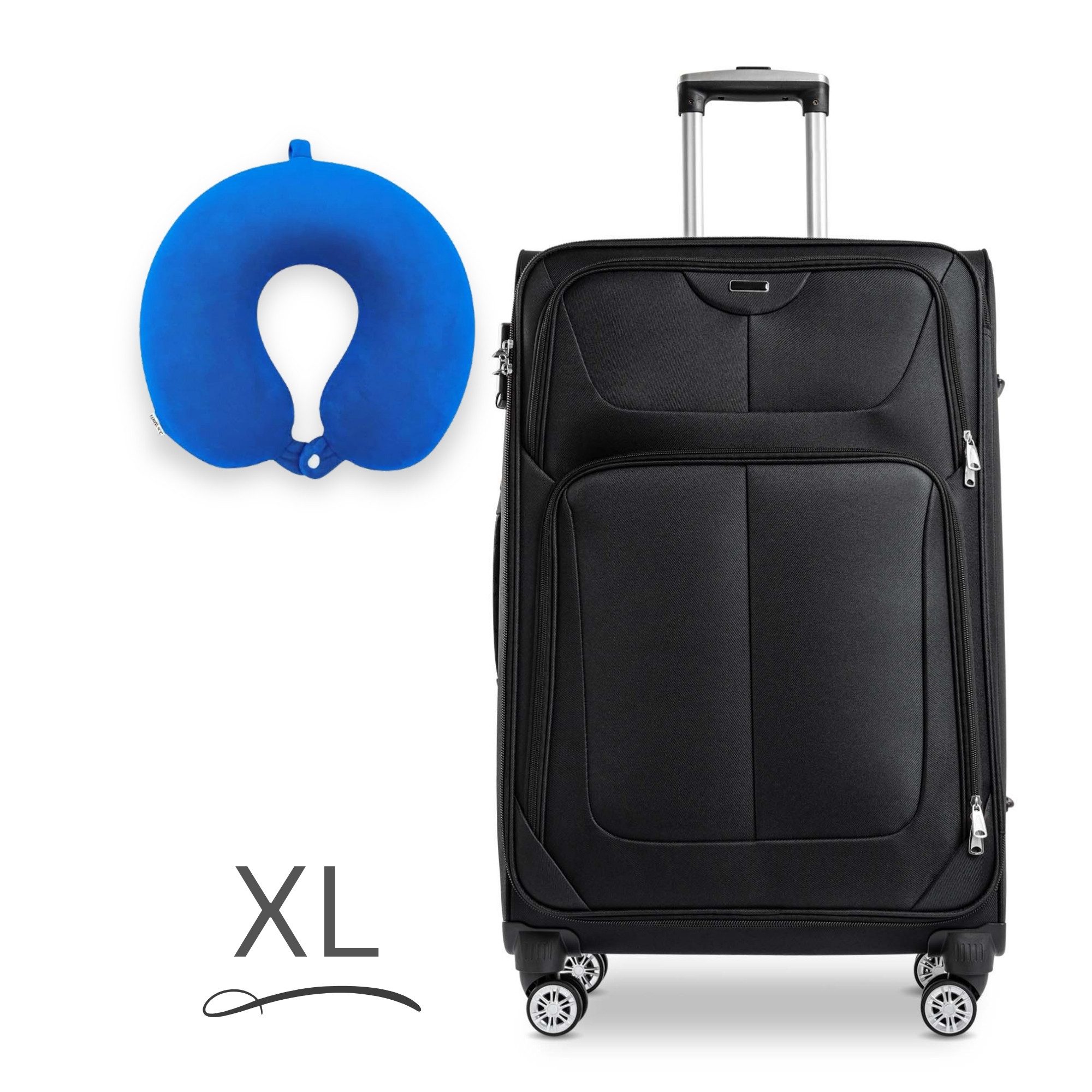 Sparsando Koffer Sparset Koffer + Ergonomisches Nackenkissen mit TSA-Schloss, 4 Rollen, Stoffkoffer Hartschalenkoffer Gepäcktrolley Farbe & Größe wählbar