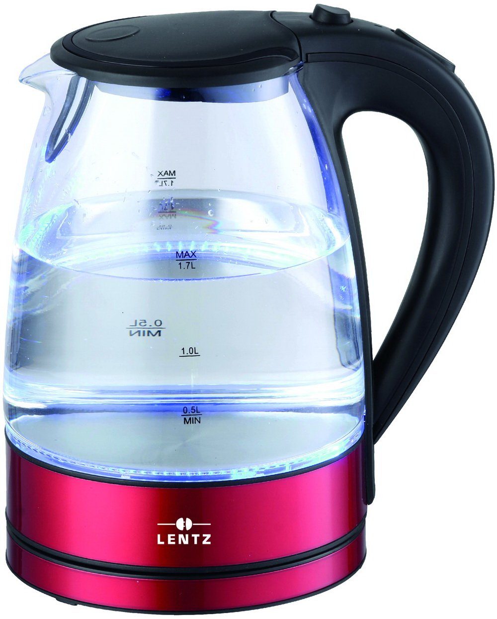 Lentz Wasserkocher 1,7 Liter LED-Glas-Wasserkocher, 1850 W, blaue LED-Leuchte