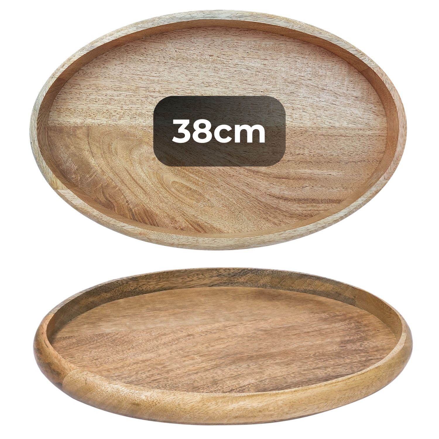 Marrakesch Orient & Mediterran Interior Dekotablett Ovales Serviertablett Cagdas handgefertigt aus Mangoholz, Natur, 38 cm (1 St), Handarbeit