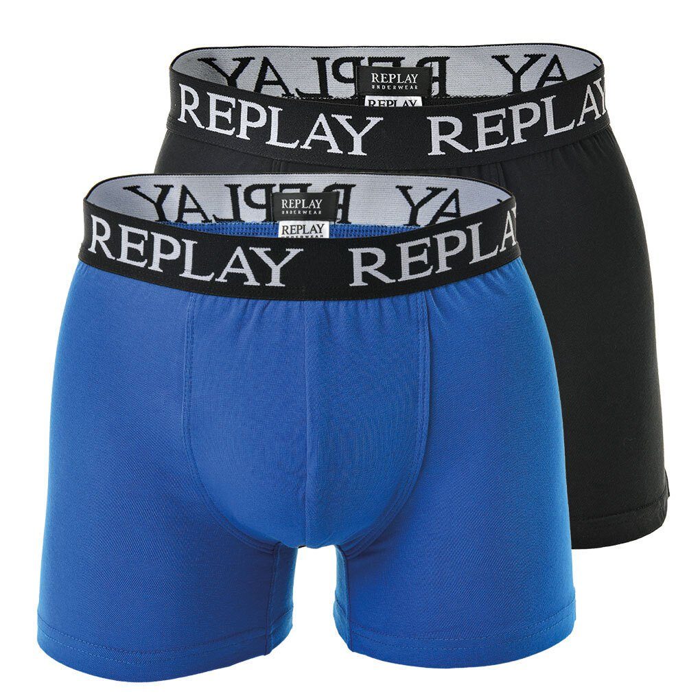 Replay Boxer Herren Boxer Shorts, 2er Pack - Trunks, Cotton Blau/Schwarz