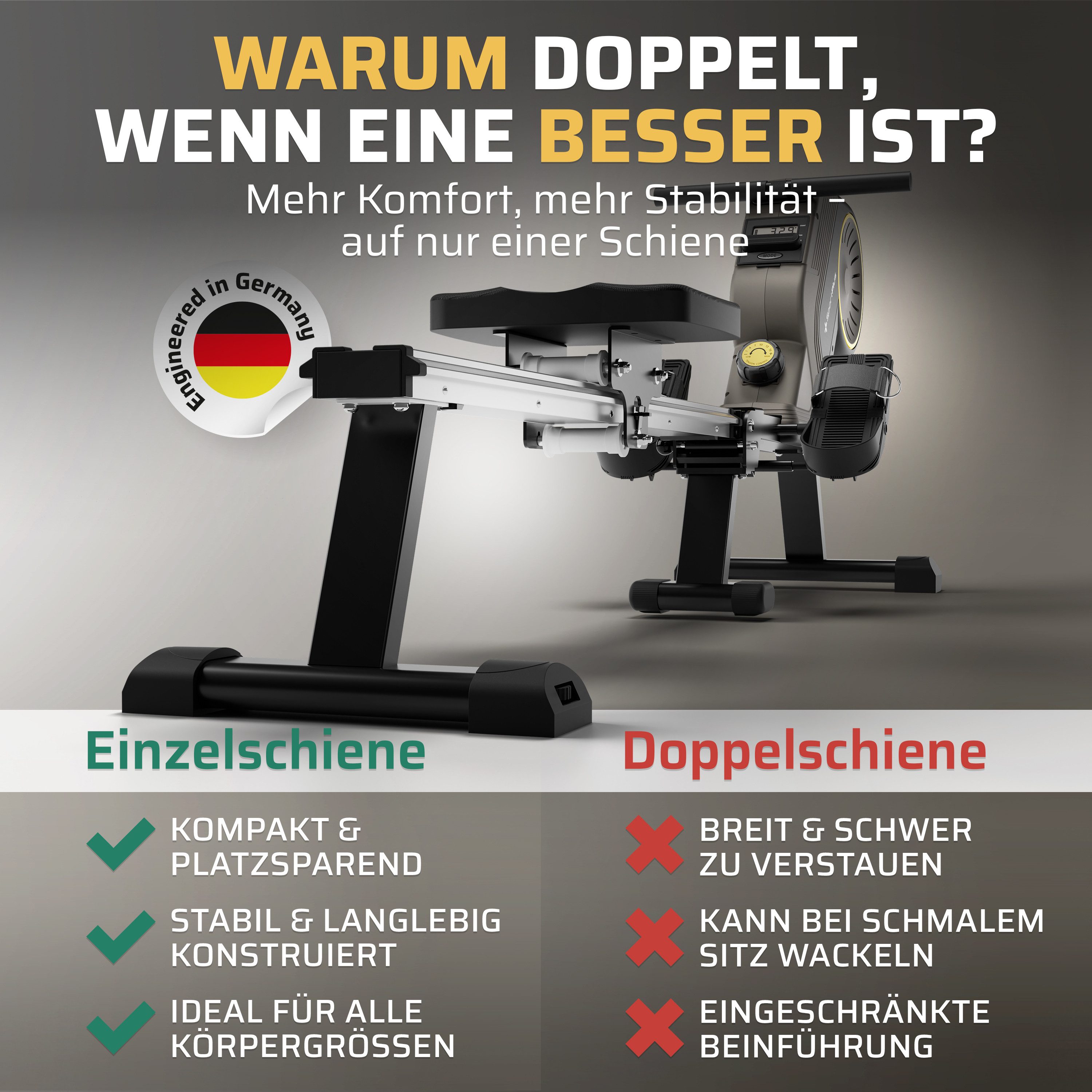 SportPlus Rudergerät SP-MR-1300-B-iE, Rudergerät, Magnetbremssystem, 16 Widerstandsstufen, klappbar