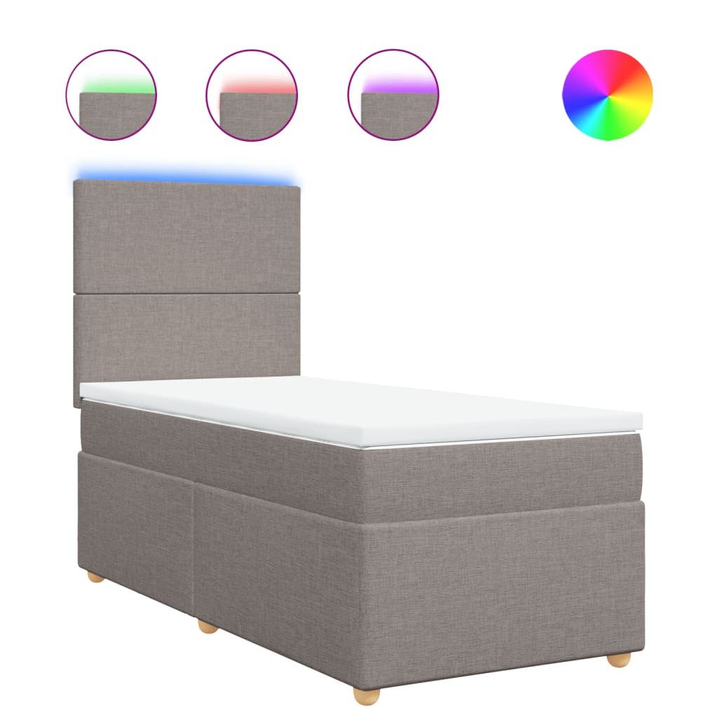 furnicato Bettgestell Boxspringbett Taupe 200x90 cm mit Stoff und Massivholzgestell (1-tlg), Konturenbett mit LED-Beleuchtung und höhenverstellbarem Kopfteil
